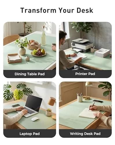 Aothia Faux Leather Desk Mat - Large Mouse Pad, Non-Slip PU Leather Blotter, Waterproof Writing Surface for Office and Home (Foam Green, 107cm x 43cm) thumbnail 6
