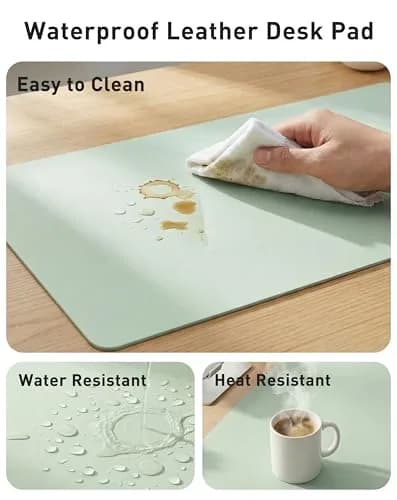 Aothia Faux Leather Desk Mat - Large Mouse Pad, Non-Slip PU Leather Blotter, Waterproof Writing Surface for Office and Home (Foam Green, 107cm x 43cm) thumbnail 7