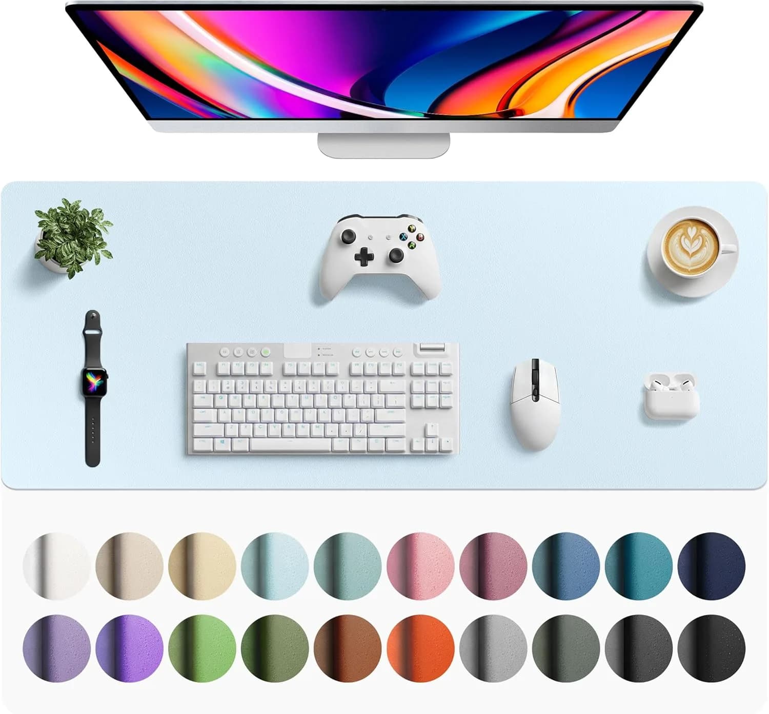 Aothia Faux Leather Desk Mat Baby Blue 42" x 17" | Protects Your Desk with Style - main product image