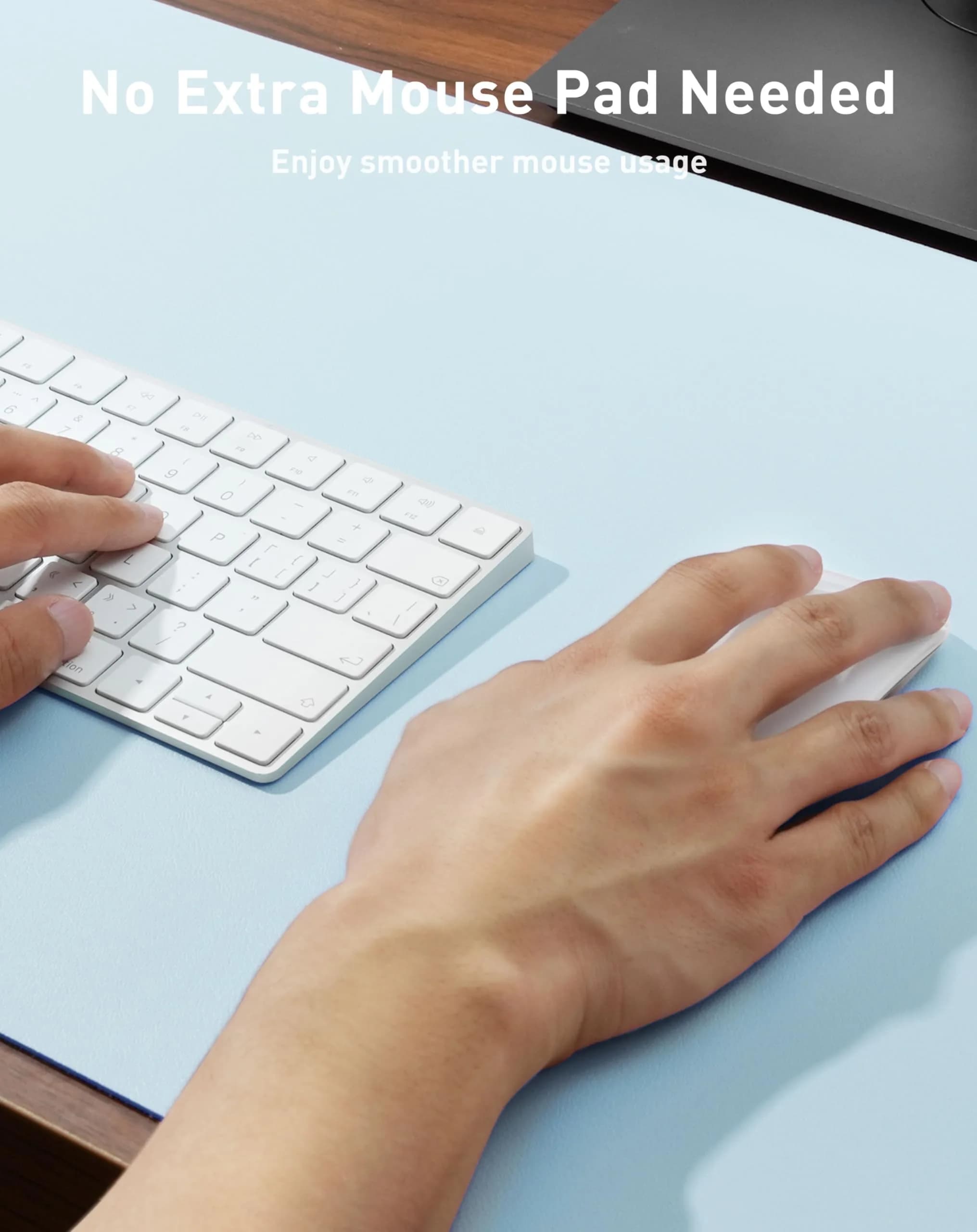 Aothia Faux Leather Desk Mat Baby Blue 42" x 17" | Protects Your Desk with Style - view 4