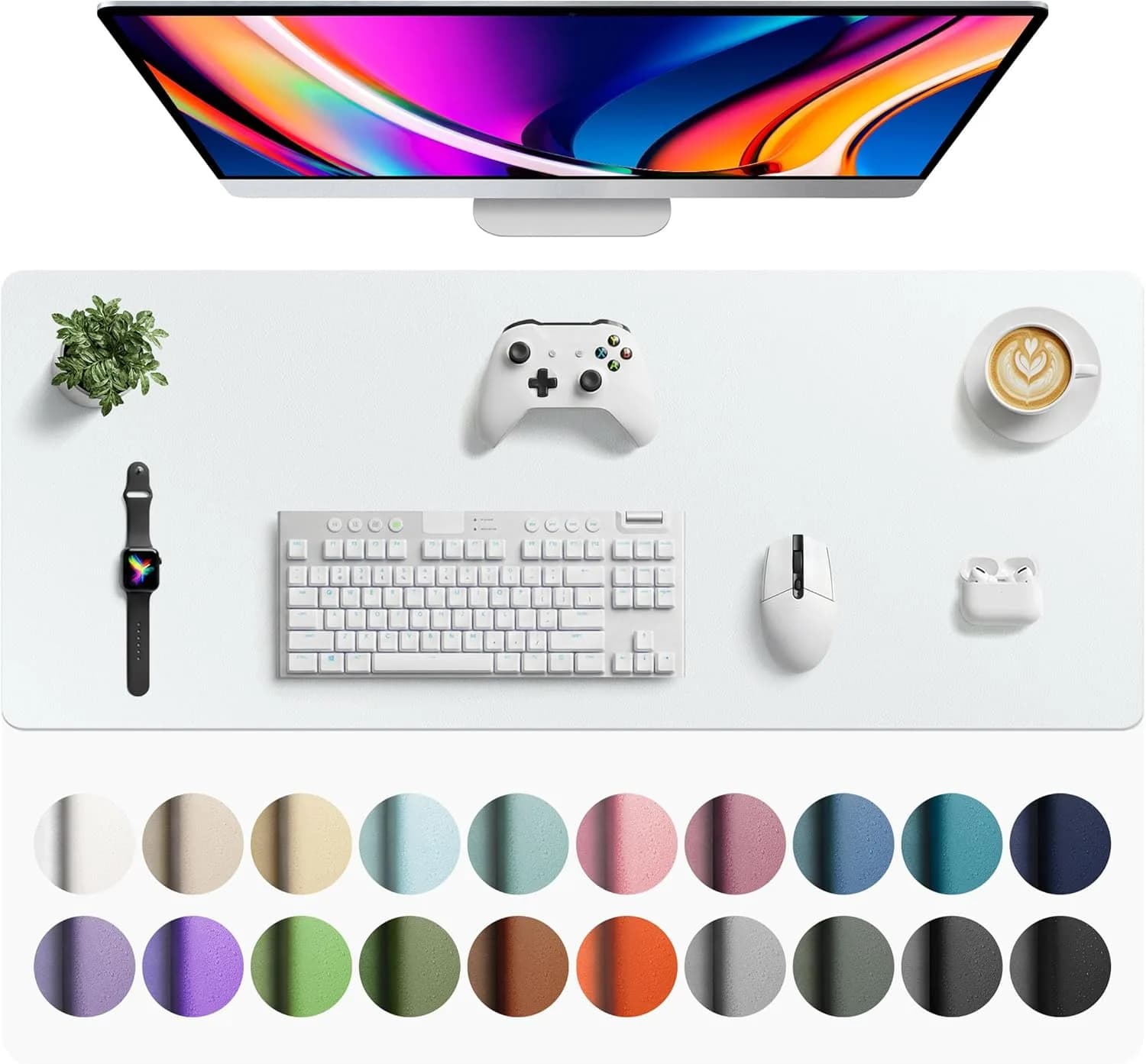 Aothia Faux Leather Desk Mat Large Mouse Pad 42" x 17" | Protects Your Desk from Scratches Stains Spills Heat - main product image