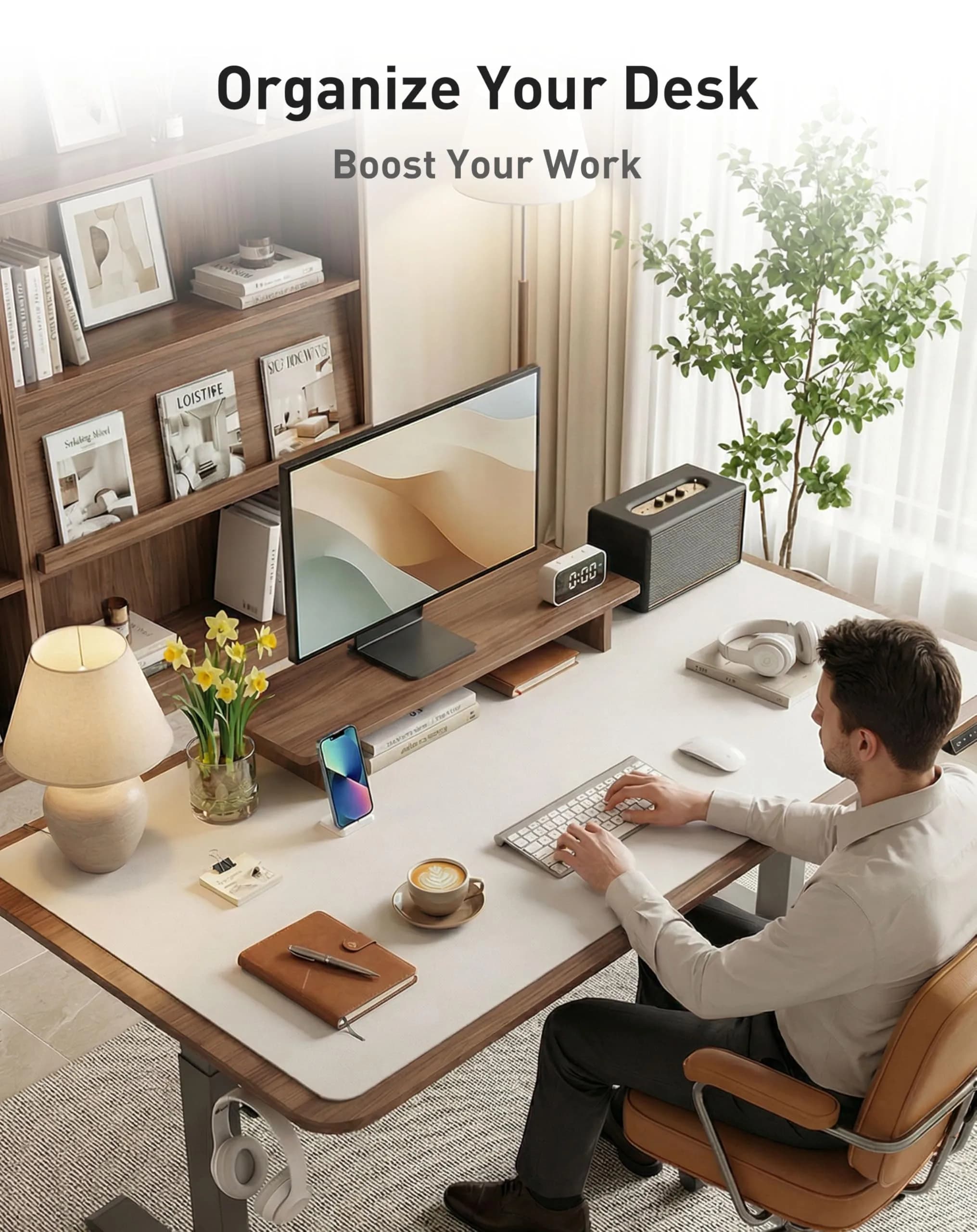 Aothia Faux Leather Desk Mat - Large Mouse Pad, Non-Slip PU Leather Blotter 107cm x 43cm (42" x 17") | Protects Desks from Scratches, Spills, and Heat - view 8