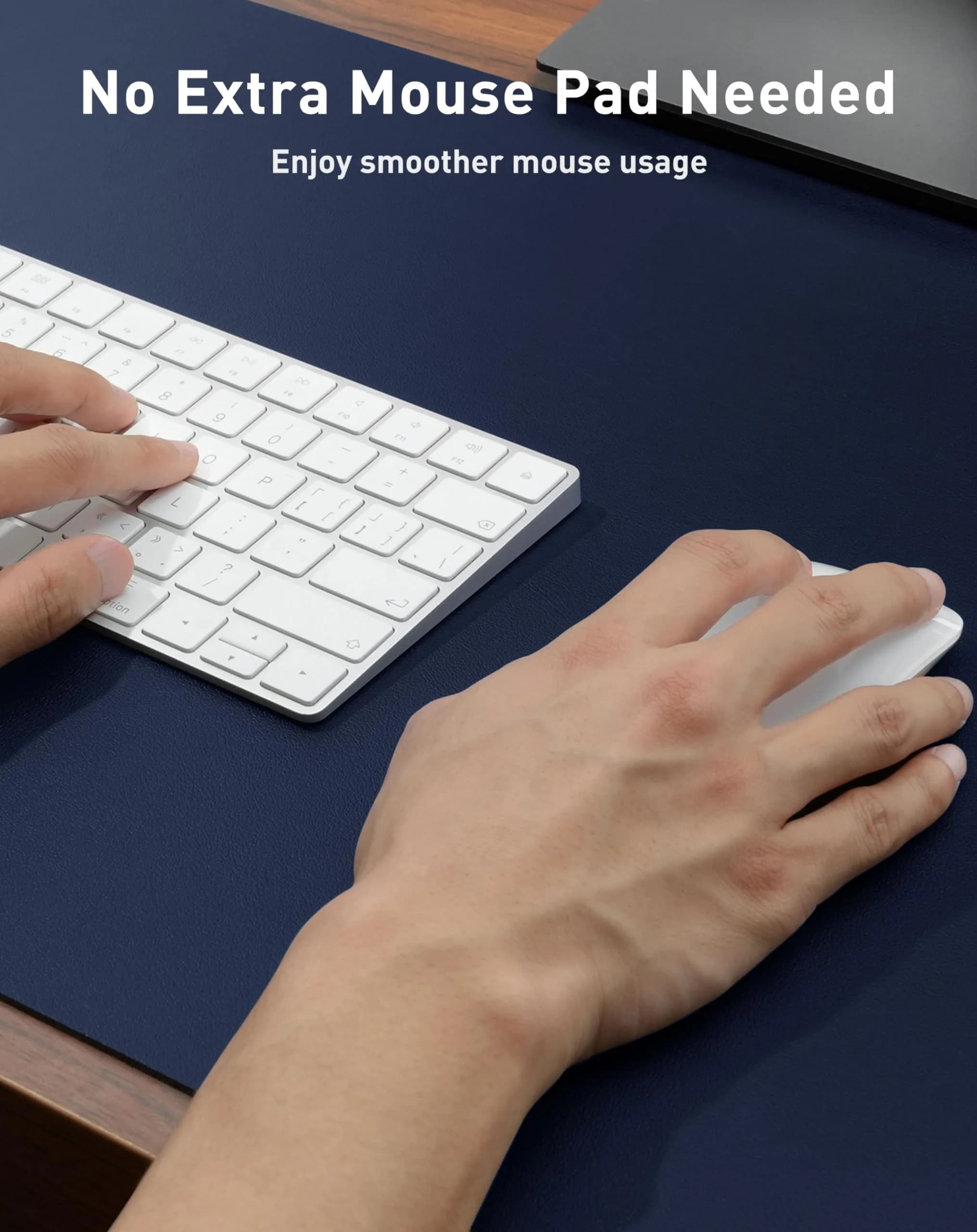 Aothia Faux Leather Desk Mat Dark Blue 63" x 24" | Protects Your Desk from Scratches, Stains, and Heat - view 4