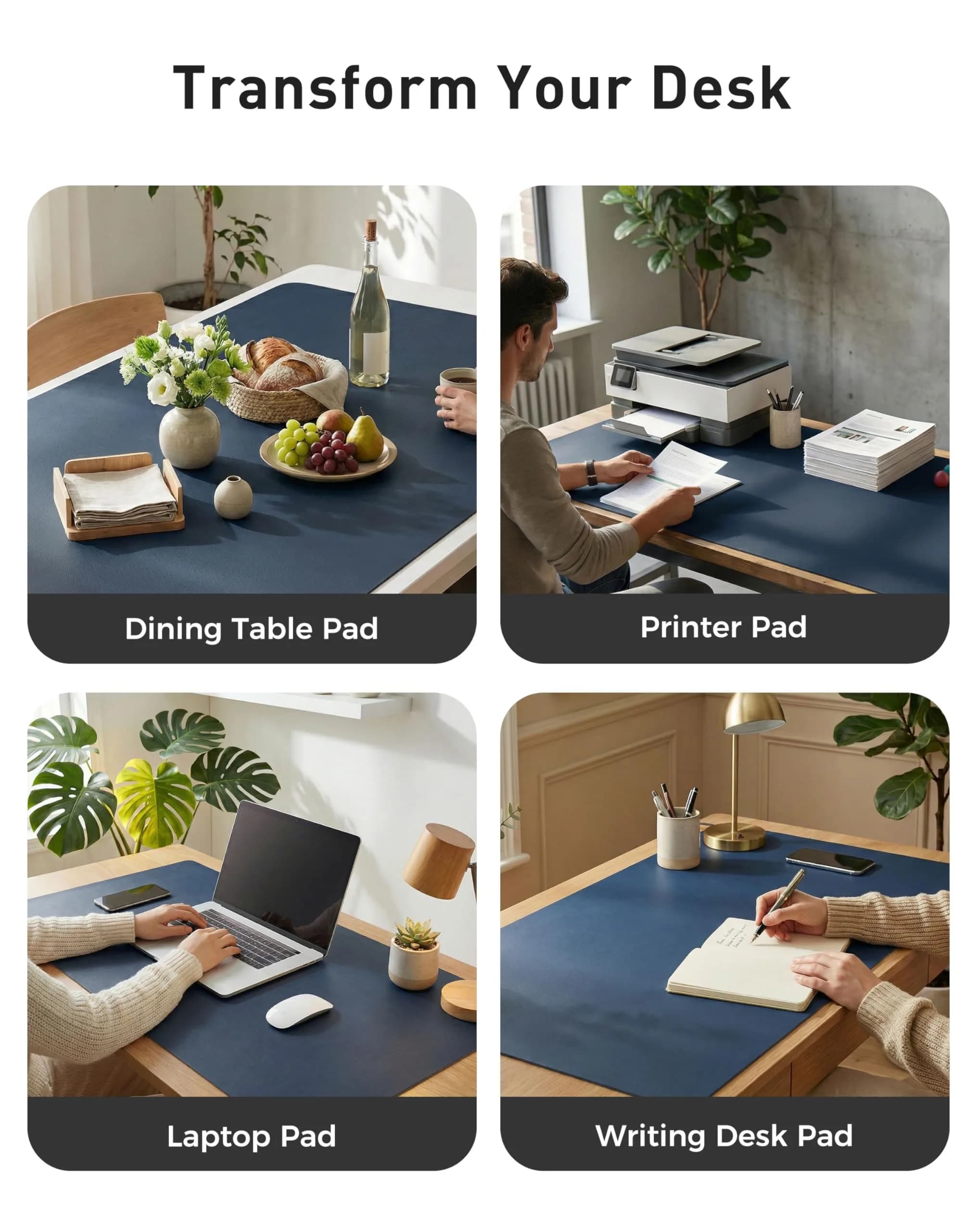 Aothia Faux Leather Desk Mat Dark Blue 63" x 24" | Protects Your Desk from Scratches, Stains, and Heat - view 6