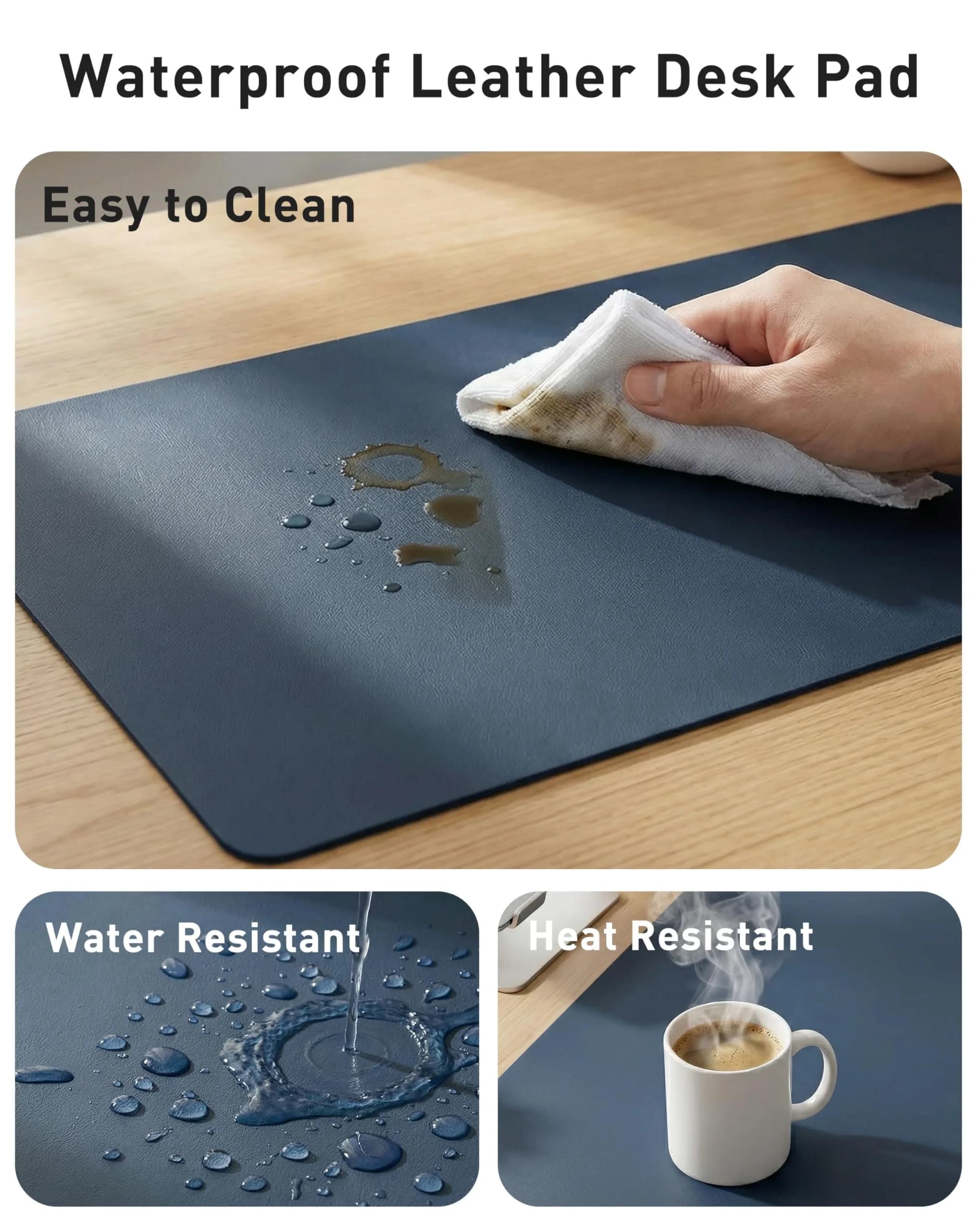 Aothia Faux Leather Desk Mat Dark Blue 63" x 24" | Protects Your Desk from Scratches, Stains, and Heat - view 7