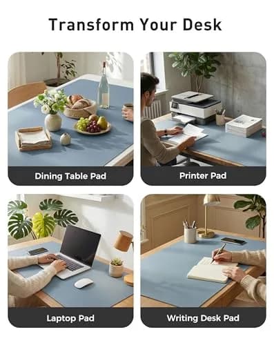 Aothia Faux Leather Desk Mat - Large Mouse Pad, Non-Slip PU Leather Blotter, Waterproof Writing Surface for Office and Home (Denim Blue, 163cm x 43cm) thumbnail 6