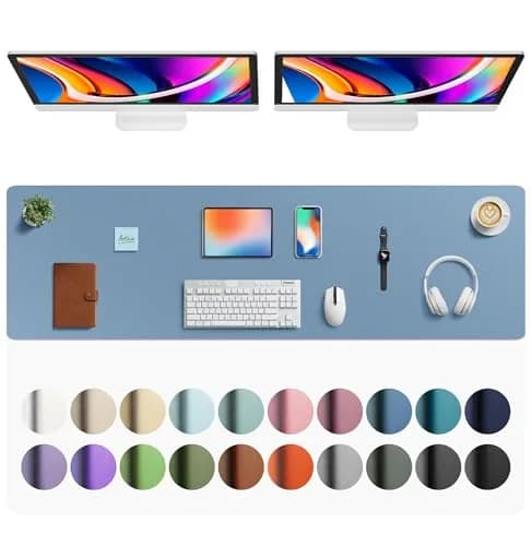 Aothia Faux Leather Desk Mat - Large Mouse Pad, Non-Slip PU Leather Blotter, Waterproof Writing Surface for Office and Home (Denim Blue, 163cm x 43cm) thumbnail 1