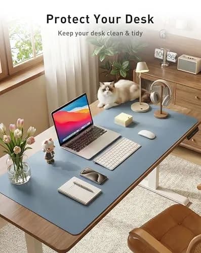 Aothia Faux Leather Desk Mat - Large Mouse Pad, Non-Slip PU Leather Blotter, Waterproof Writing Surface for Office and Home (Denim Blue, 163cm x 43cm) thumbnail 3