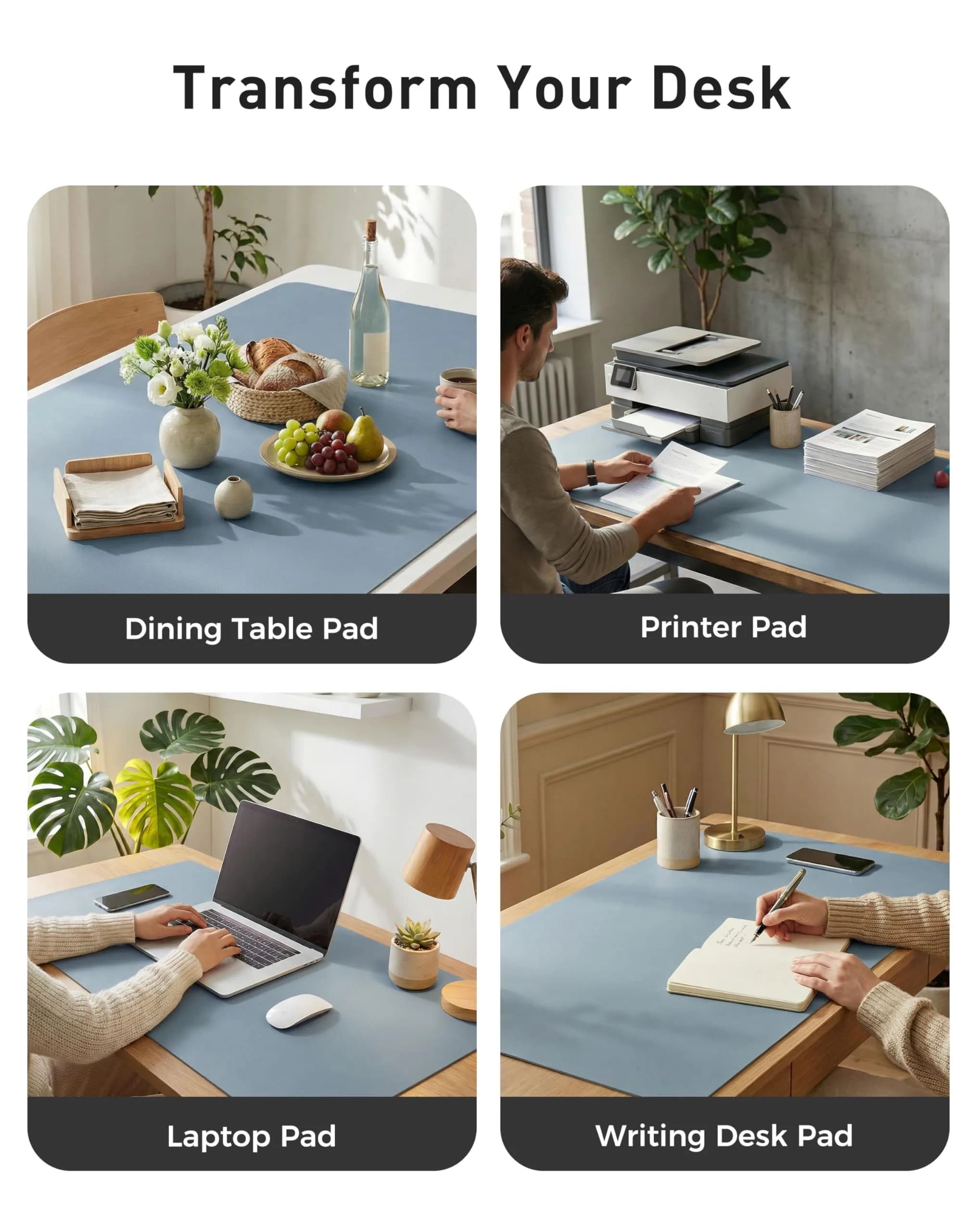 Aothia Faux Leather Desk Mat - Large Mouse Pad, Non-Slip PU Leather Blotter, Waterproof Writing Surface for Office and Home (Denim Blue, 160cm x 60cm) - view 6