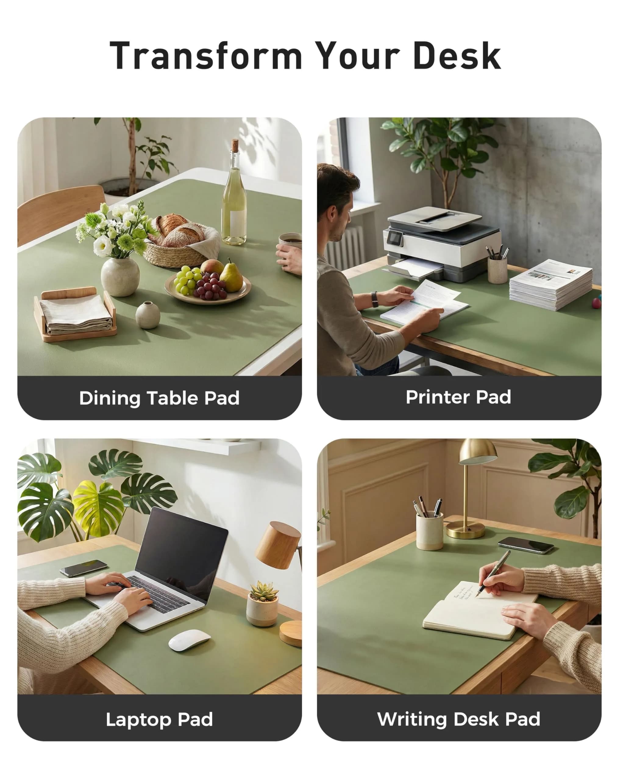 Aothia Faux Leather Desk Mat - Large Mouse Pad, Non-Slip PU Leather Blotter, Waterproof Writing Surface (Olive Green, 101.6cm x 61cm) - view 6