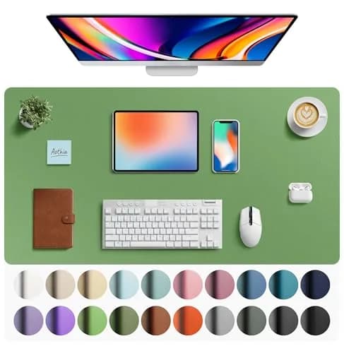 Aothia Faux Leather Desk Mat - Large Mouse Pad, Non-Slip PU Leather Blotter, Waterproof Writing Surface (Olive Green, 101.6cm x 61cm) thumbnail 1