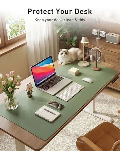 Aothia Faux Leather Desk Mat - Large Mouse Pad, Non-Slip PU Leather Blotter, Waterproof Writing Surface (Olive Green, 101.6cm x 61cm) thumbnail 8