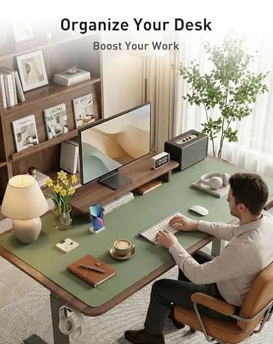 Aothia Faux Leather Desk Mat - Large Mouse Pad, Non-Slip PU Leather Blotter, Waterproof Writing Surface (Olive Green, 101.6cm x 61cm) thumbnail 3