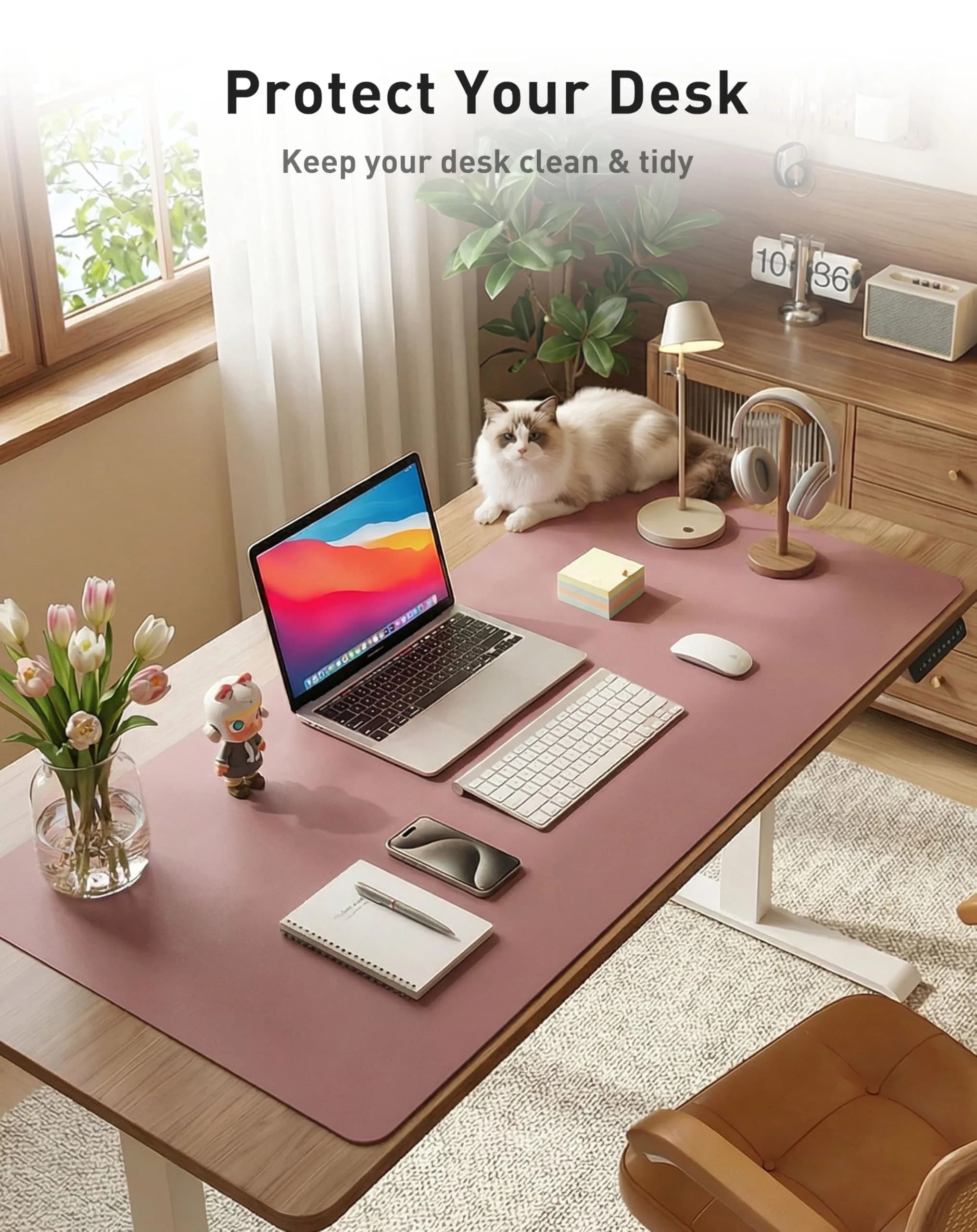 Aothia Faux Leather Desk Mat Large Mouse Pad 156cm x 60cm (63" x 24") | Waterproof Writing Surface for Office and Home - view 8