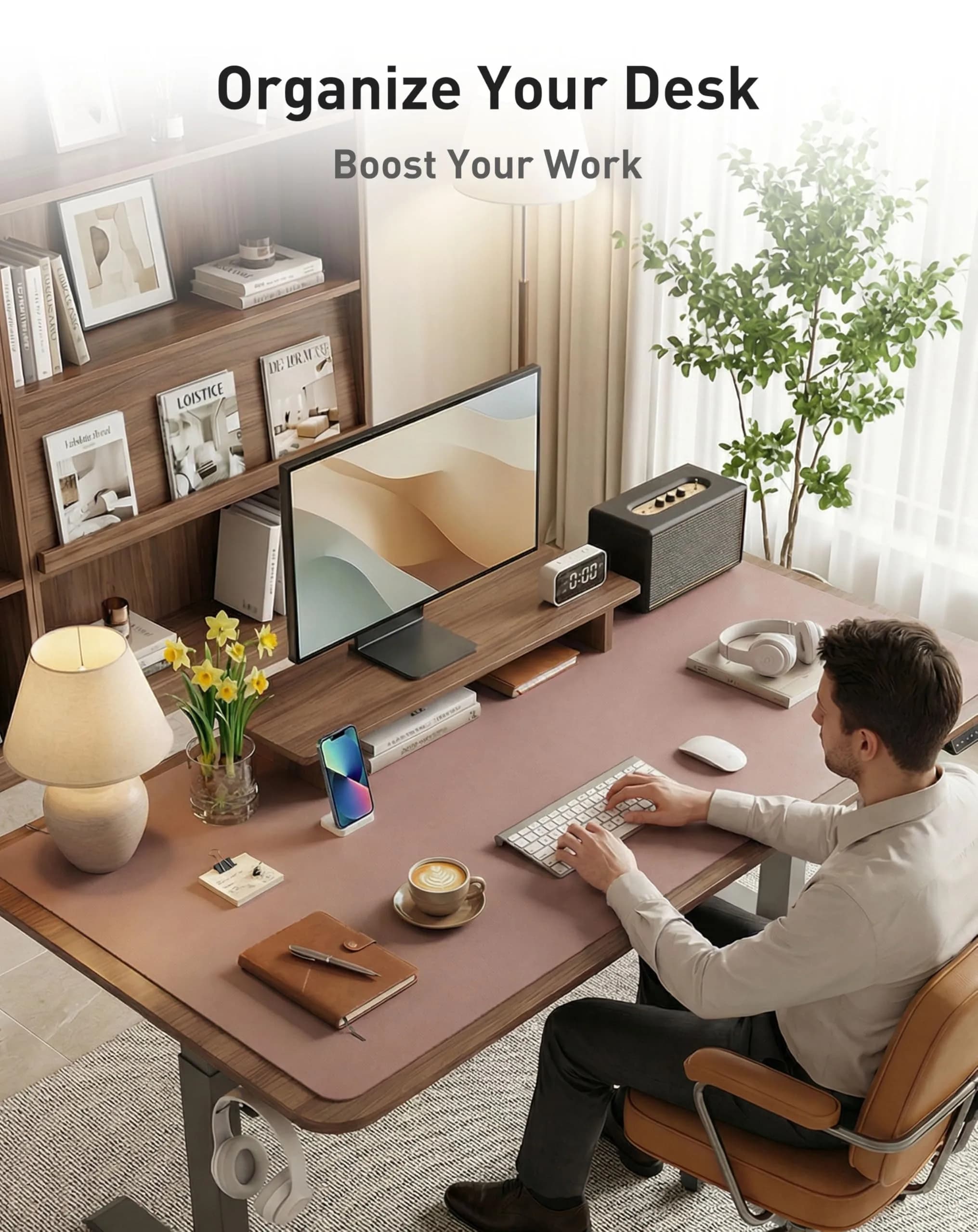 Aothia Faux Leather Desk Mat Large Mouse Pad 156cm x 60cm (63" x 24") | Waterproof Writing Surface for Office and Home - view 3