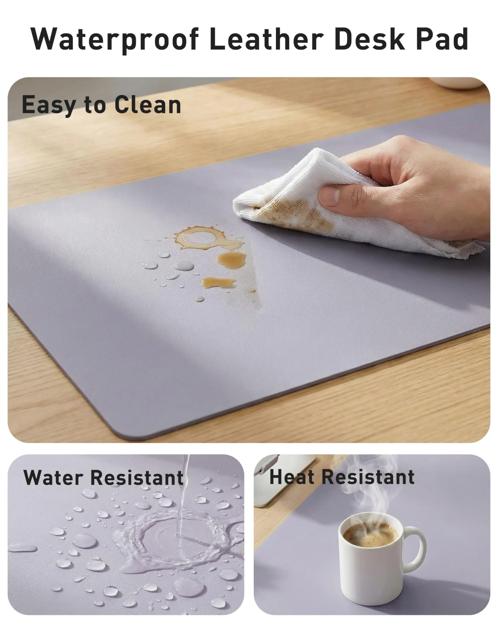 Aothia Faux Leather Desk Mat Large Mouse Pad with Non-Slip PU Leather Blotter, Waterproof Writing Surface for Office and Home (Lavender, 40" x 24") - view 7