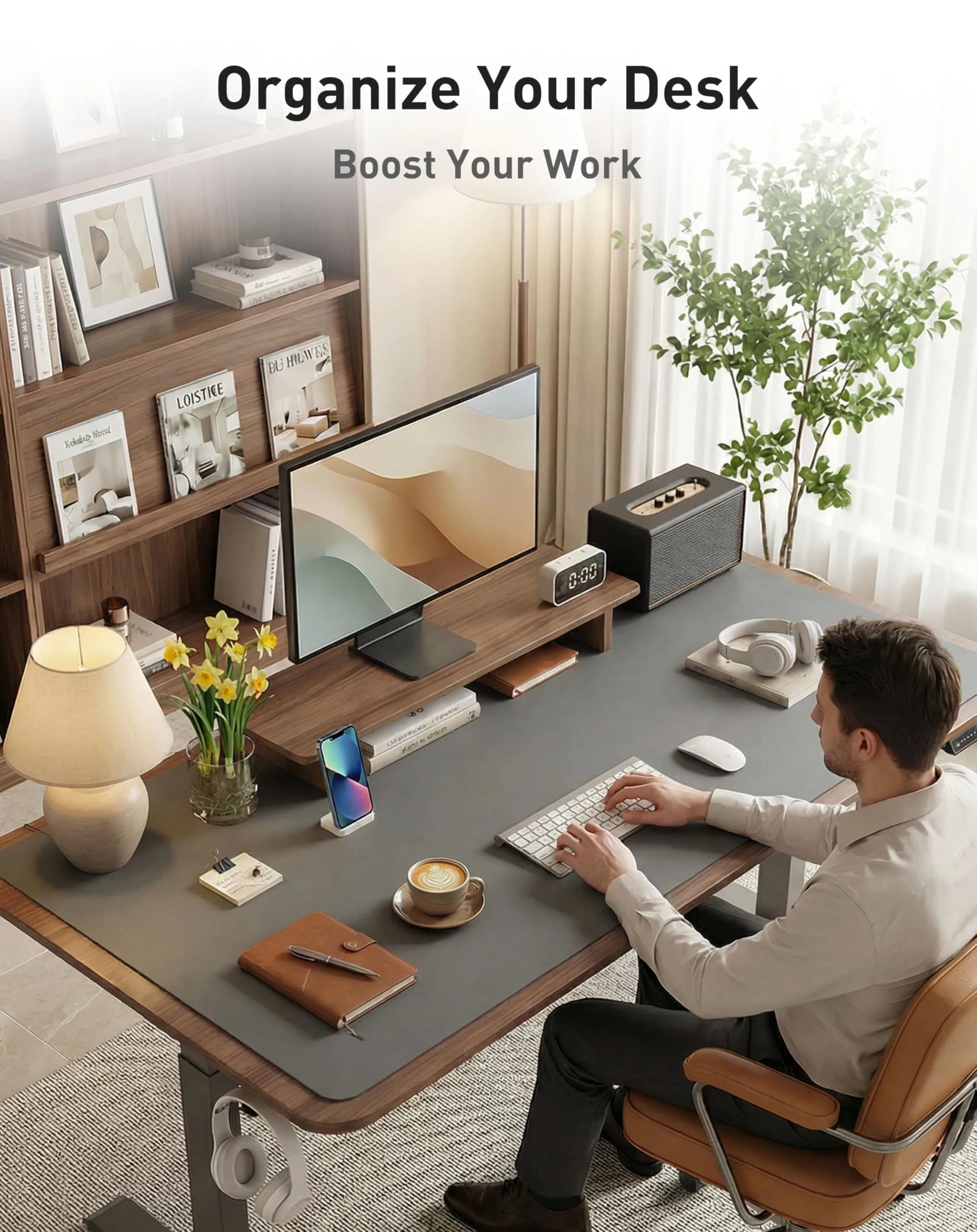 Aothia Faux Leather Desk Mat Large Mouse Pad 40" x 24" | Waterproof Writing Surface - view 3