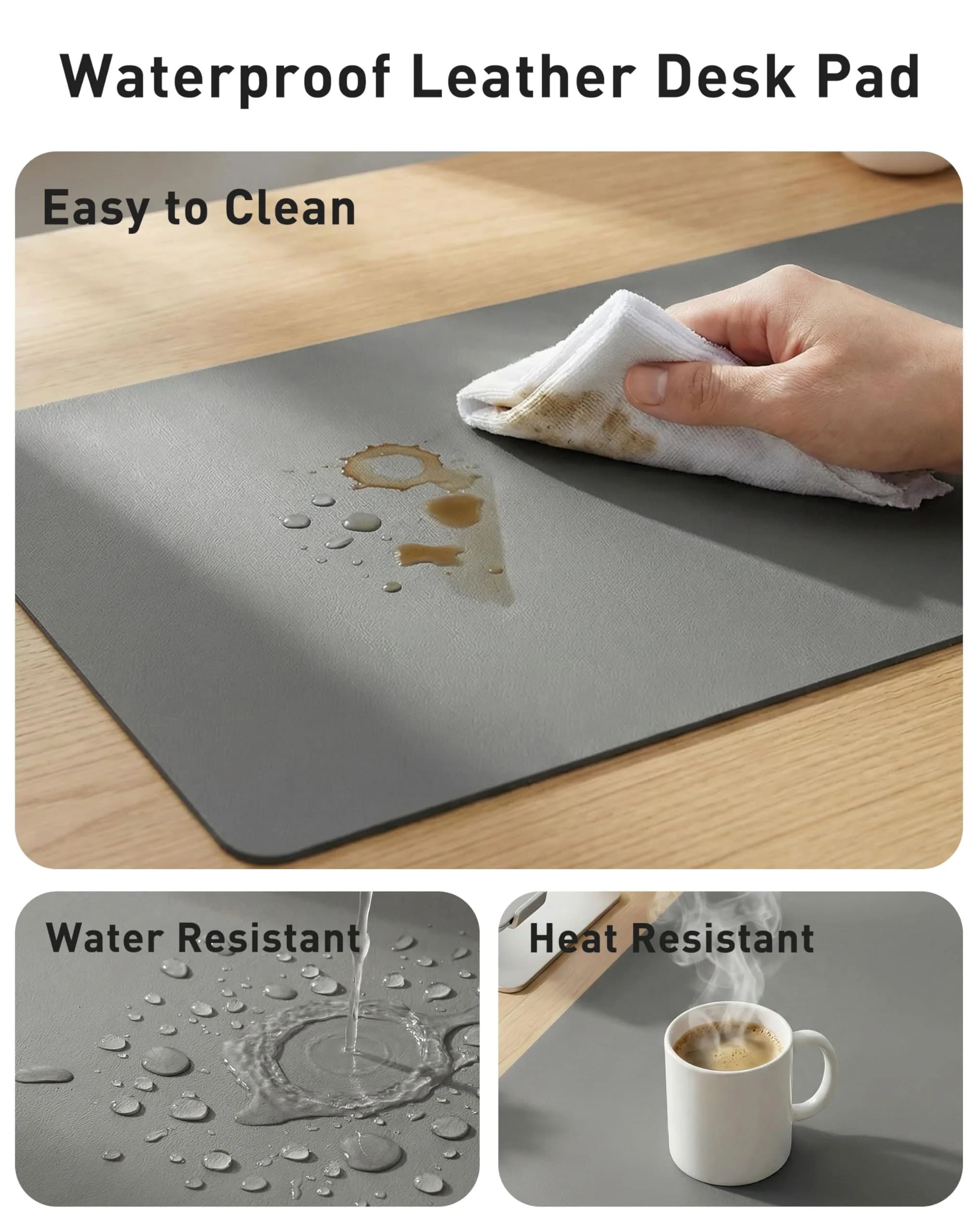 Aothia Faux Leather Desk Mat Large Mouse Pad 40" x 24" | Waterproof Writing Surface - view 7
