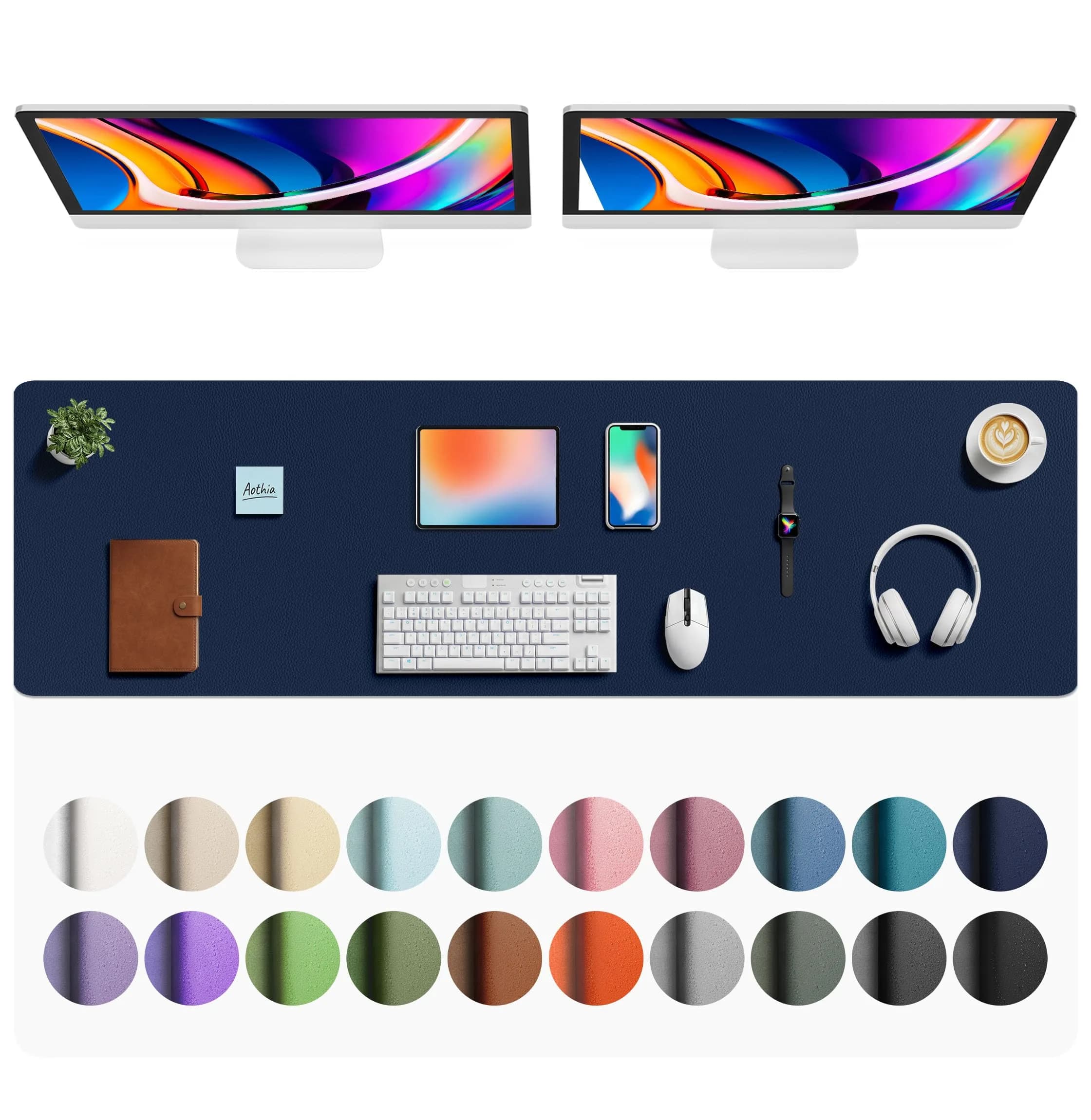 Aothia Faux Leather Desk Mat - Large Mouse Pad, Non-Slip PU Leather Blotter 163cm x 43cm (63" x 17") | Protects Desks from Scratches, Stains, and Spills - main product image