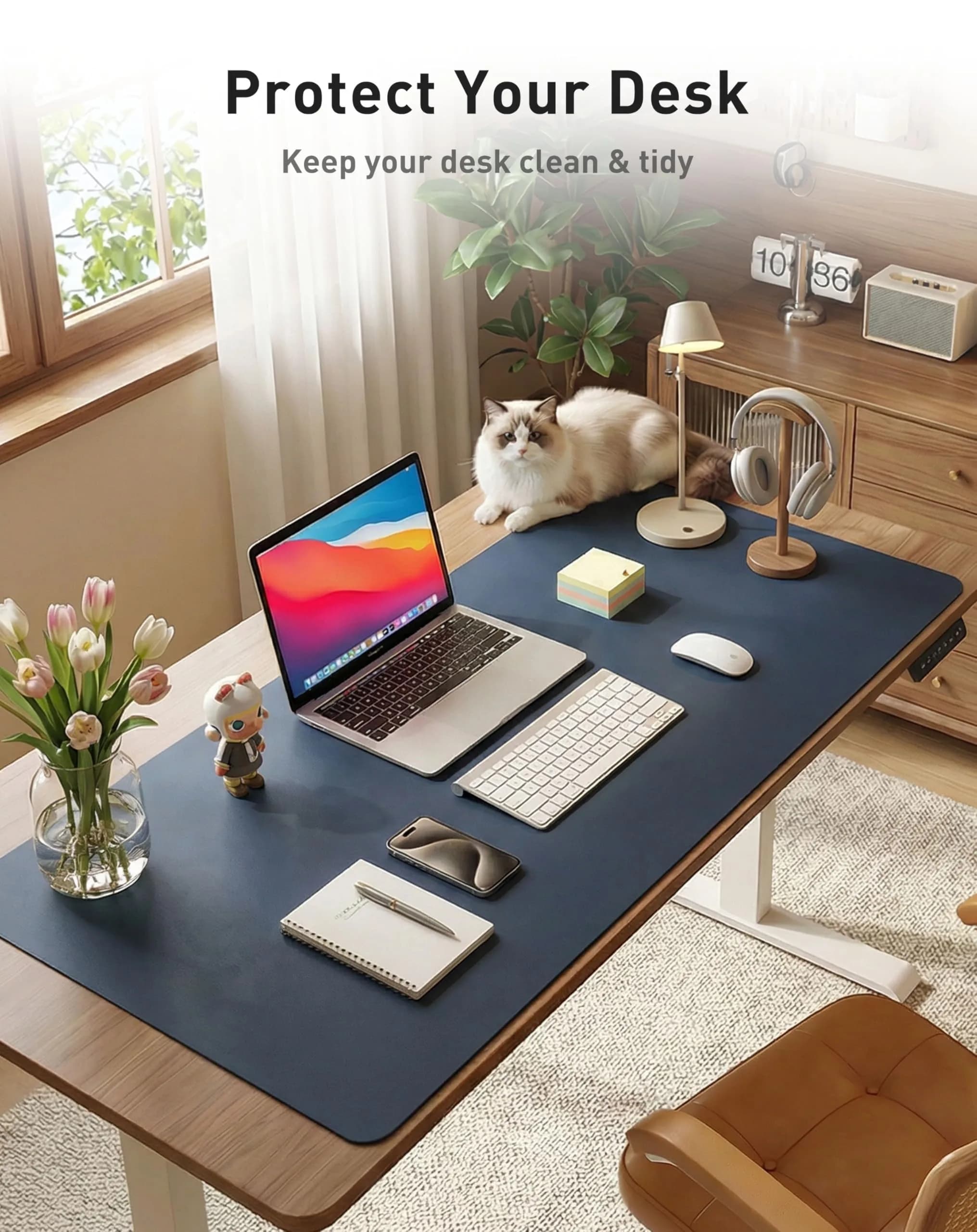Aothia Faux Leather Desk Mat - Large Mouse Pad, Non-Slip PU Leather Blotter 163cm x 43cm (63" x 17") | Protects Desks from Scratches, Stains, and Spills - view 3