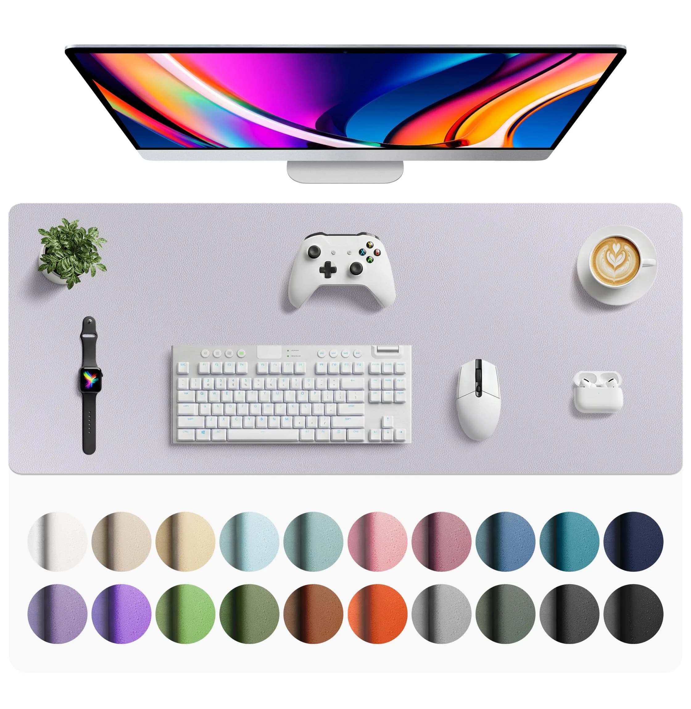 Aothia Faux Leather Desk Mat - Large Mouse Pad, Non-Slip PU Leather Blotter 107cm x 43cm (42" x 17") | Professional & Waterproof Writing Surface — Smoky Lavender