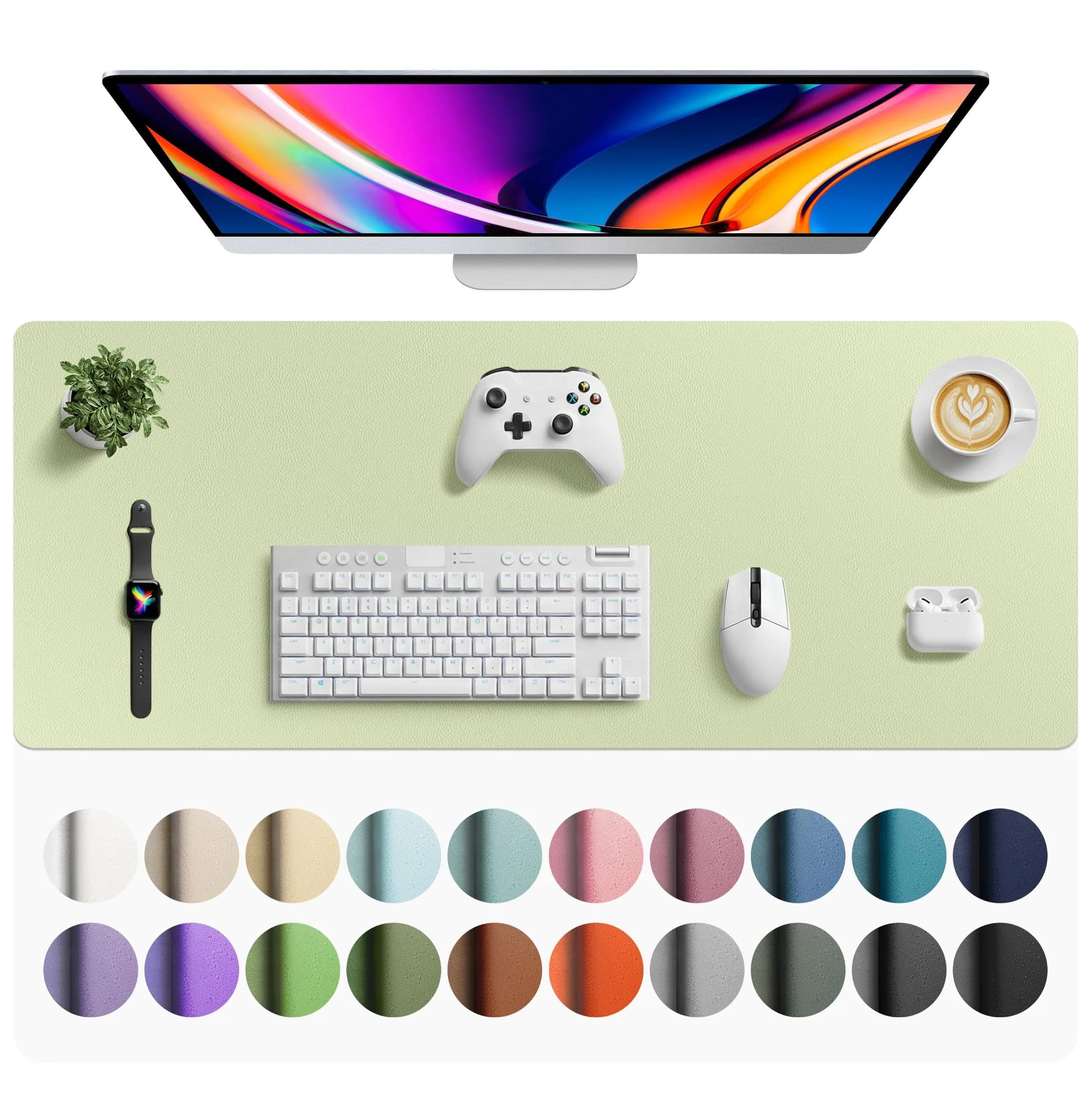 Aothia Faux Leather Desk Mat Large Mouse Pad Grass Green 42" x 17" | Protects Your Desk from Scratches and Spills - main product image