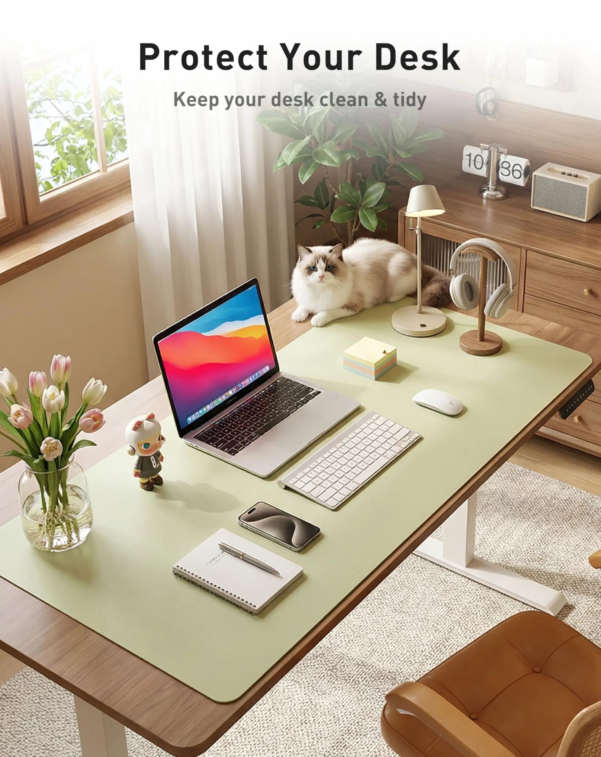 Aothia Faux Leather Desk Mat Large Mouse Pad Grass Green 42" x 17" | Protects Your Desk from Scratches and Spills - view 3