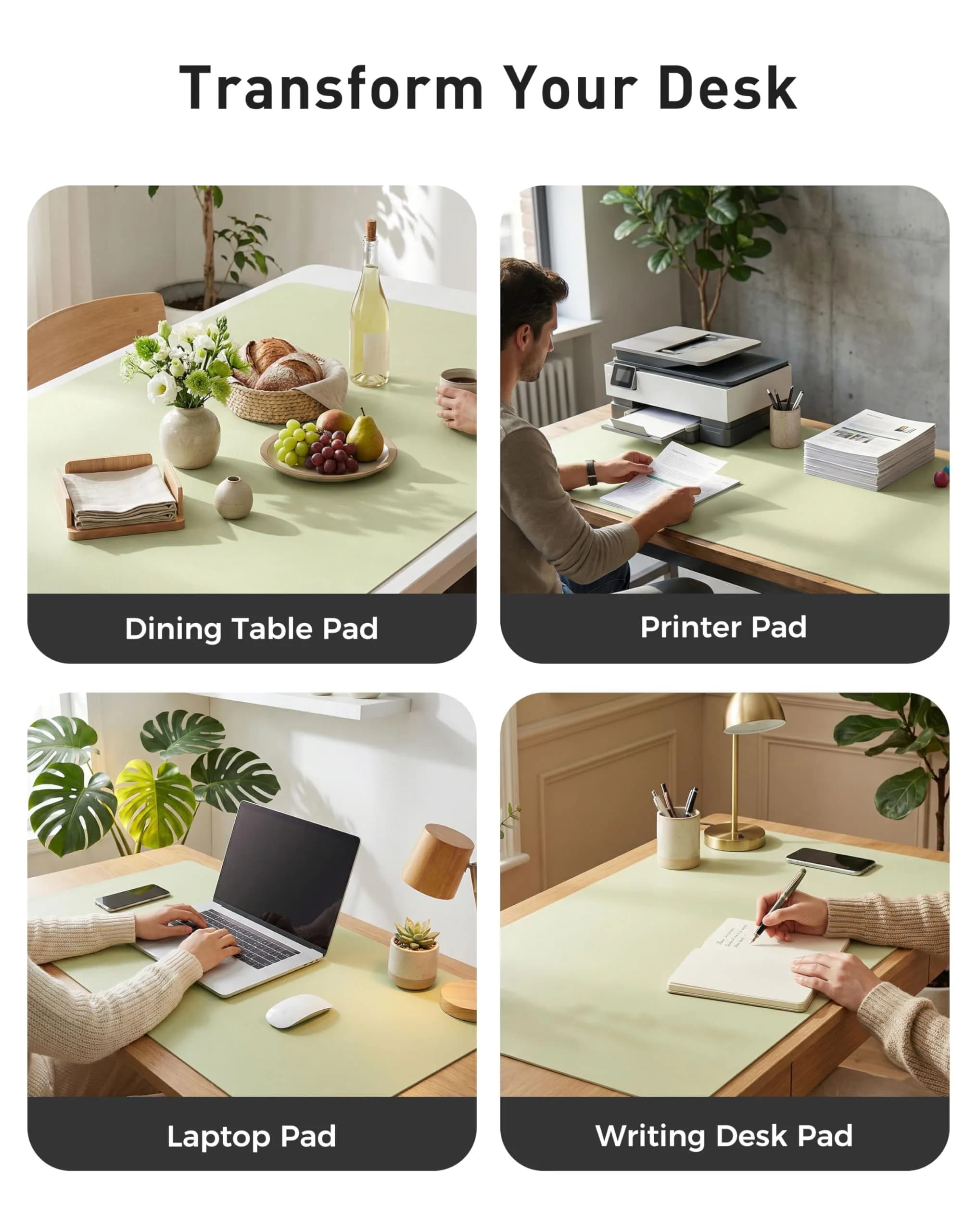 Aothia Faux Leather Desk Mat Large Mouse Pad Grass Green 42" x 17" | Protects Your Desk from Scratches and Spills - view 6