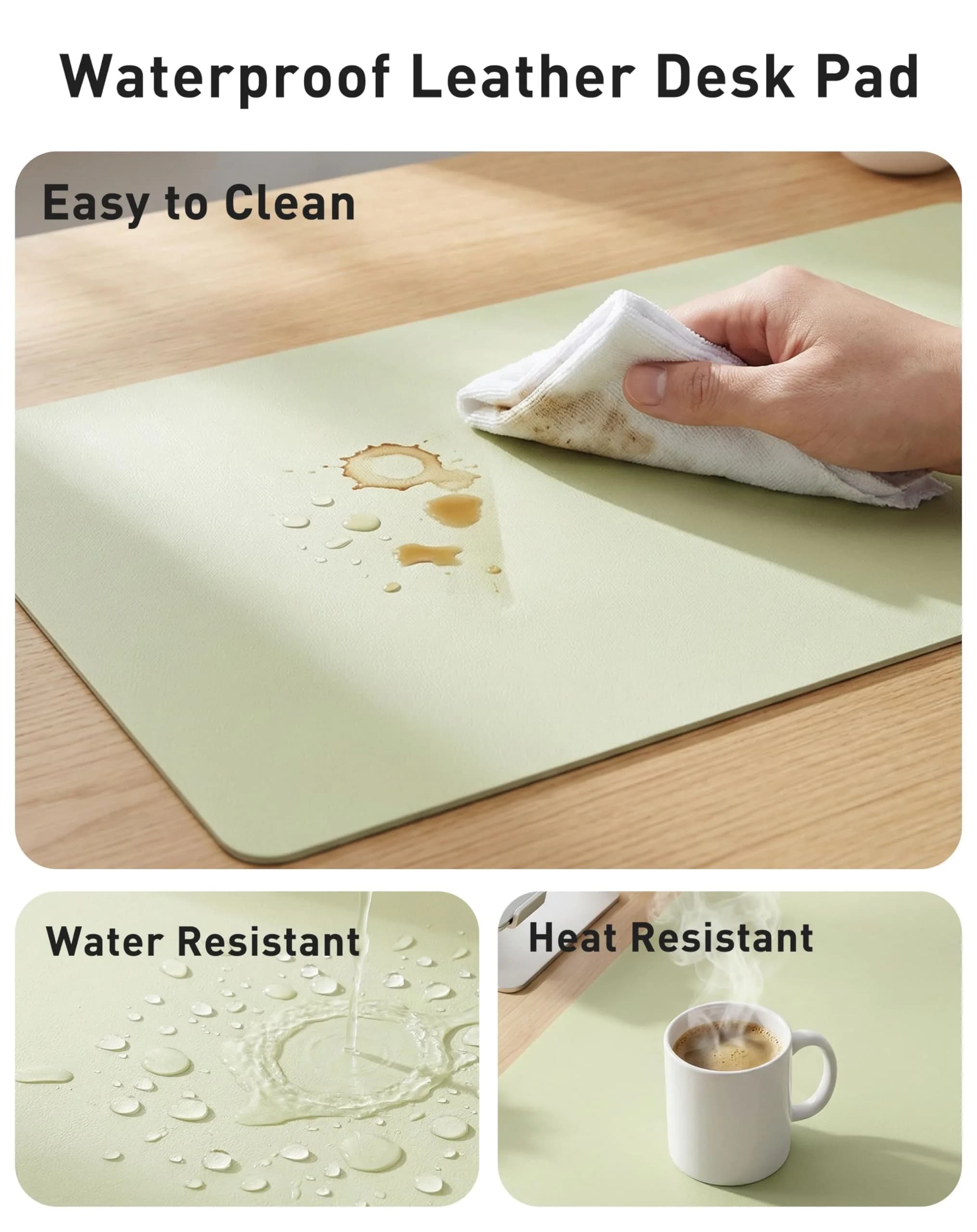 Aothia Faux Leather Desk Mat Large Mouse Pad Grass Green 42" x 17" | Protects Your Desk from Scratches and Spills - view 7
