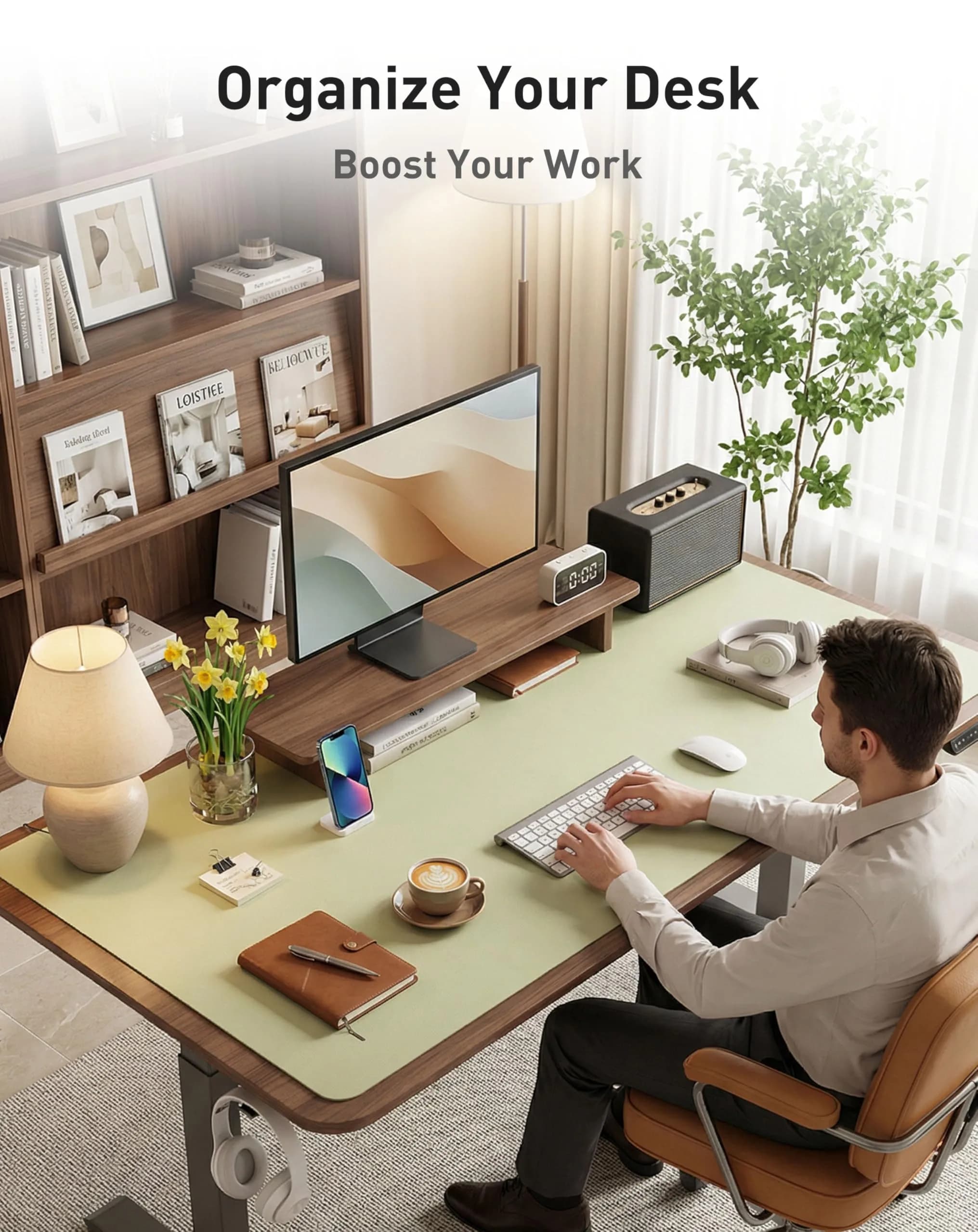 Aothia Faux Leather Desk Mat Large Mouse Pad Grass Green 42" x 17" | Protects Your Desk from Scratches and Spills - view 8