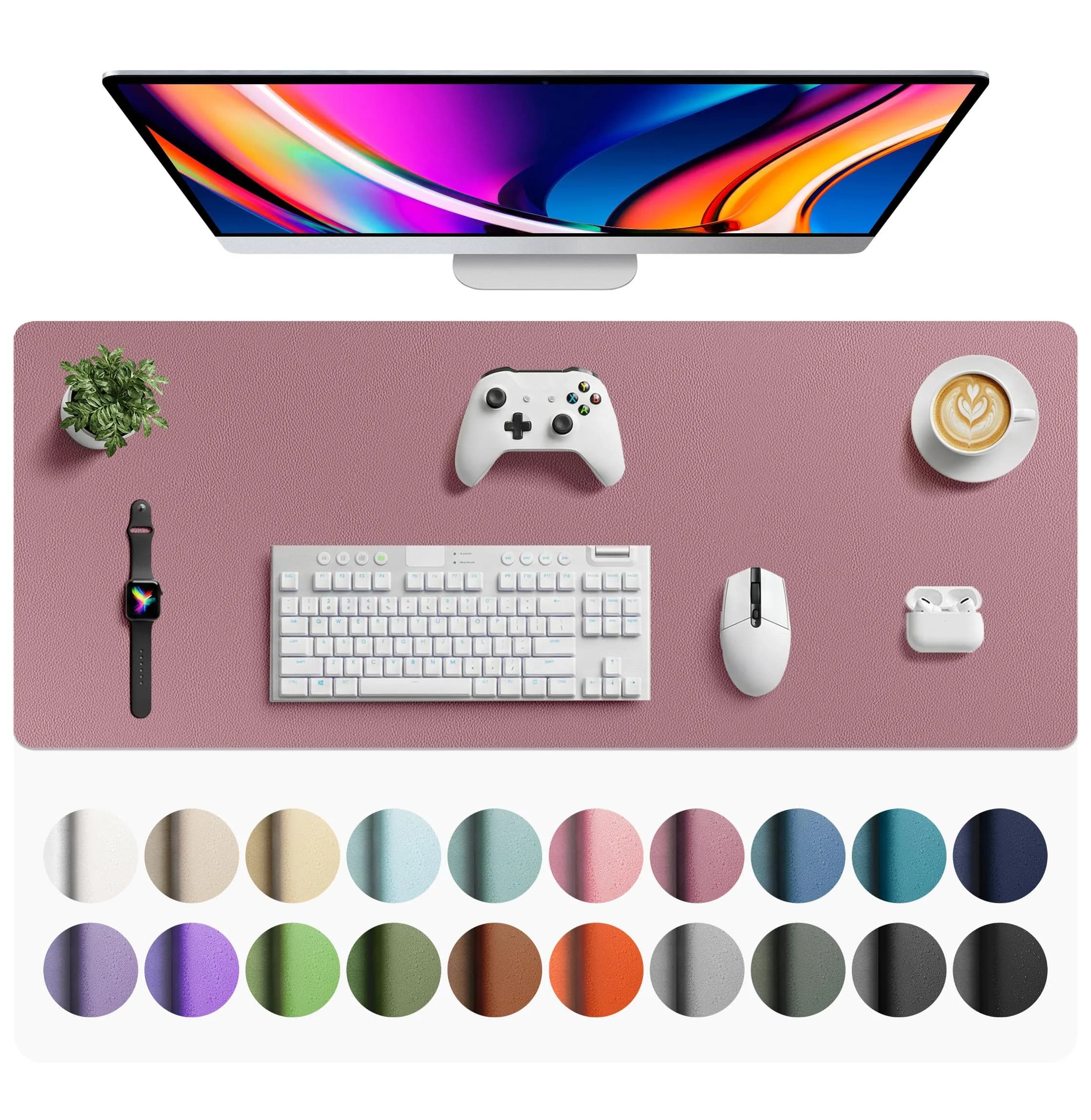 Aothia Faux Leather Desk Mat - Large Mouse Pad, Non-Slip PU Leather Blotter, Waterproof Writing Surface for Office and Home (Dark Pink, 107cm x 43cm) - main product image