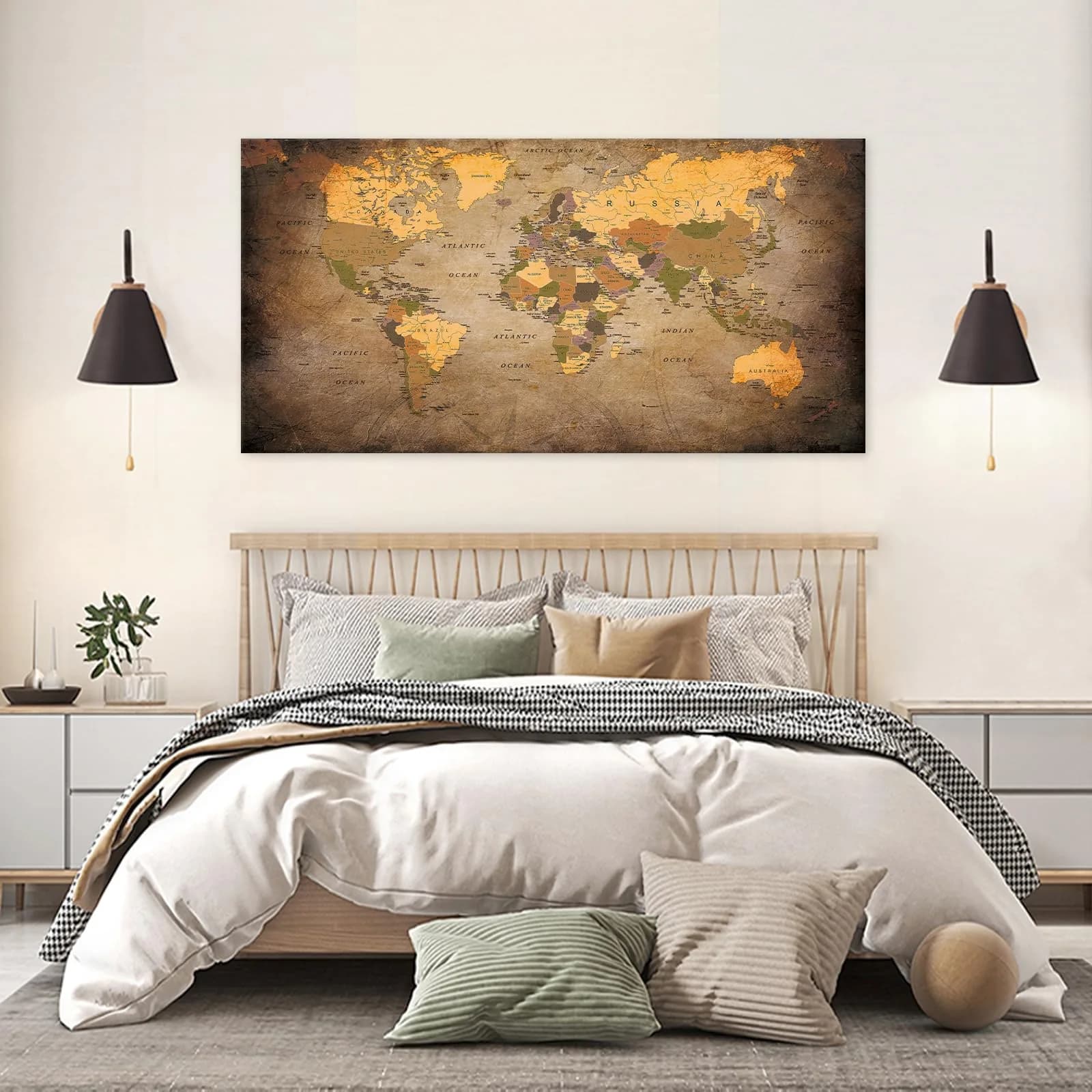 Baisuwallart Vintage World Map Canvas Wall Art 71x36 inches | Authentic USA Import for Indian Homes - view 5