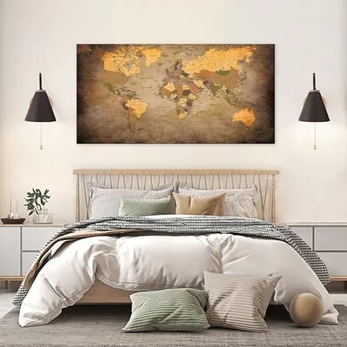 Baisuwallart Vintage World Map Canvas Wall Art 71x36 inches | Authentic USA Import for Indian Homes thumbnail 5
