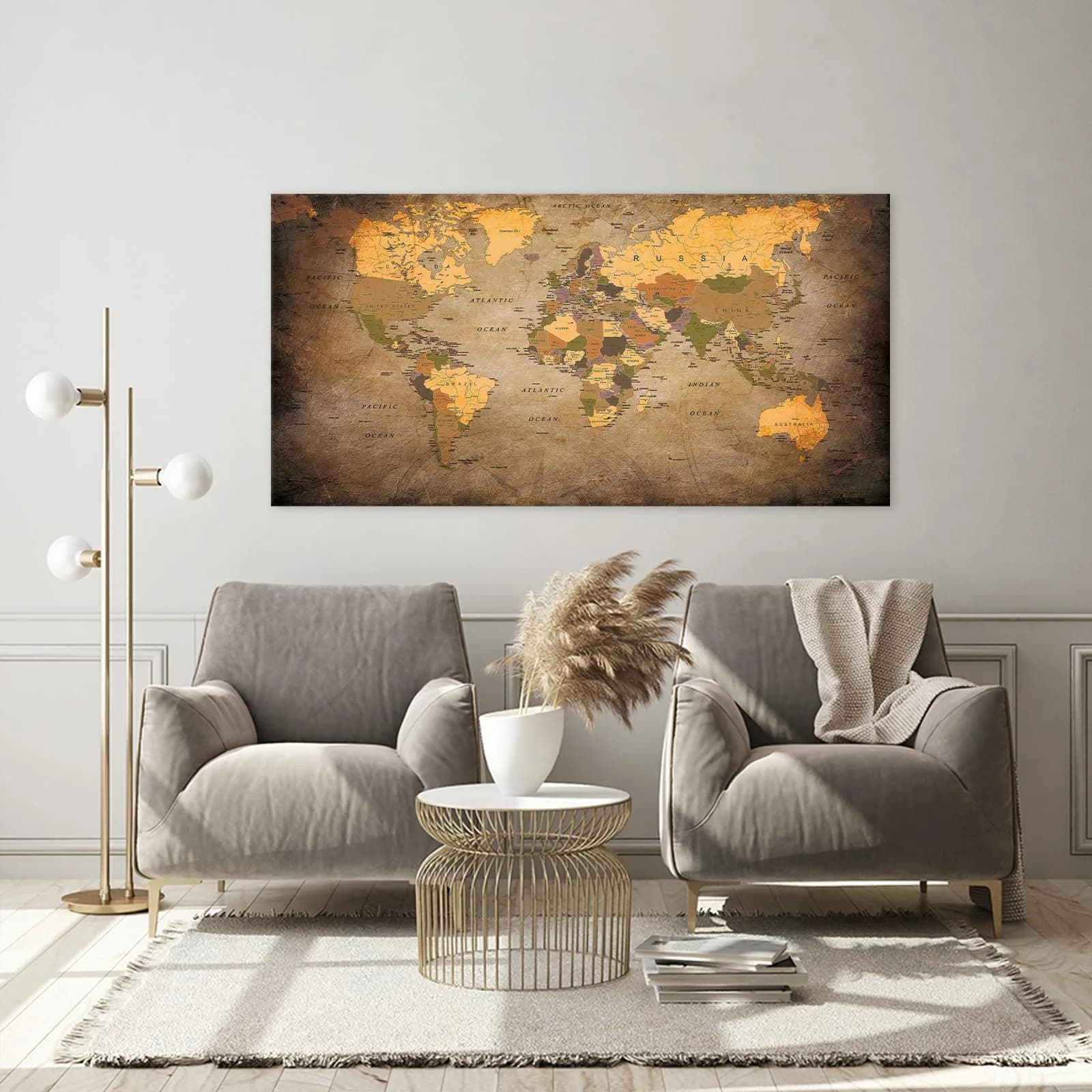 Baisuwallart Vintage World Map Canvas Wall Art 71x36 inches | Authentic USA Import for Indian Homes - view 6