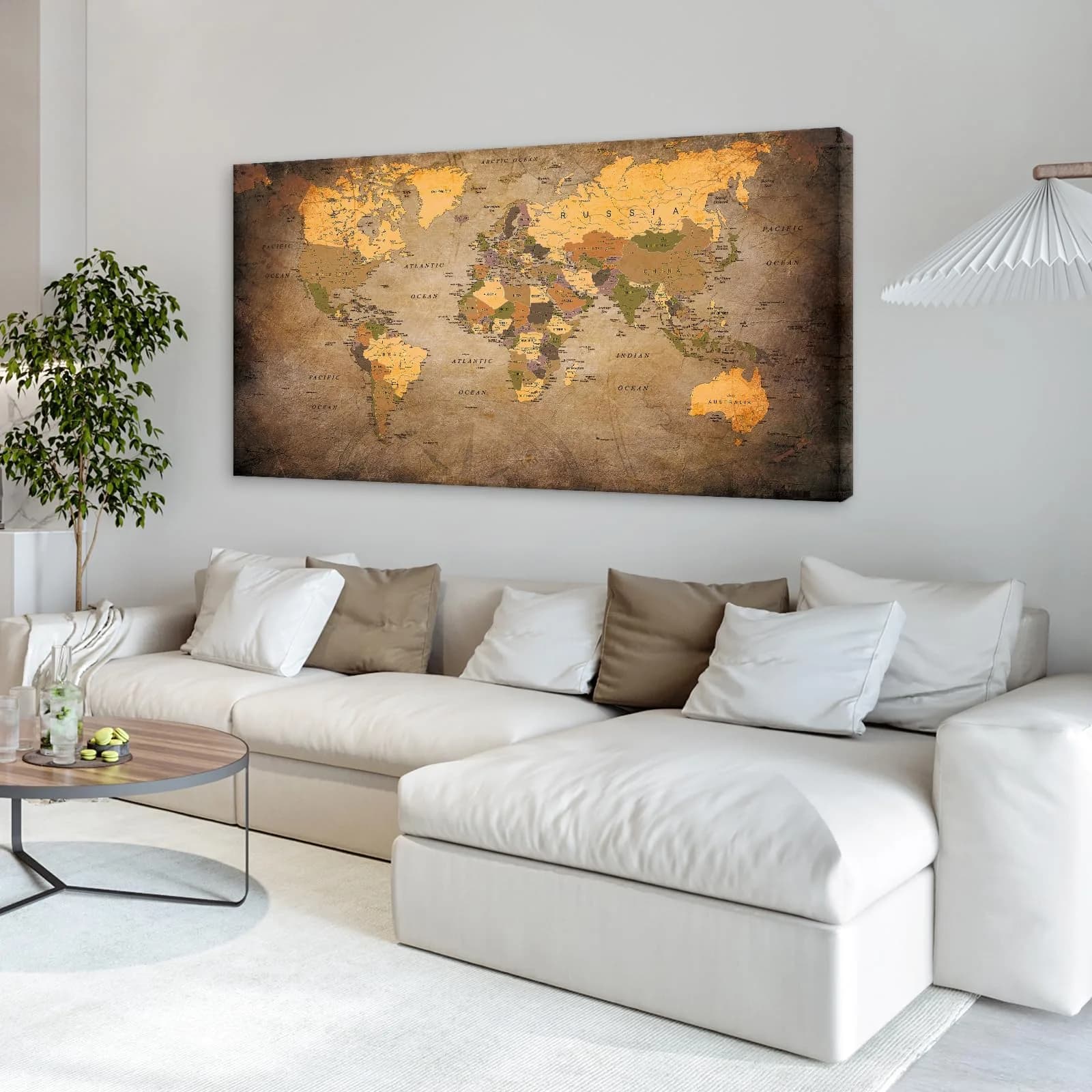 Baisuwallart Vintage World Map Canvas Wall Art 71x36 inches | Authentic USA Import for Indian Homes - view 7