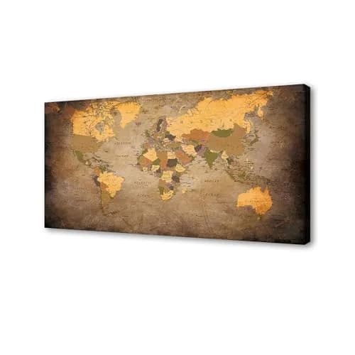 Baisuwallart Vintage World Map Canvas Wall Art 71x36 inches | Authentic USA Import for Indian Homes thumbnail 1