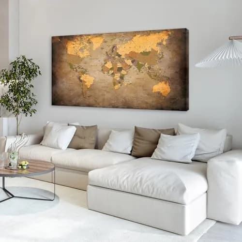 Baisuwallart Vintage World Map Canvas Wall Art 71x36 inches | Authentic USA Import for Indian Homes thumbnail 7