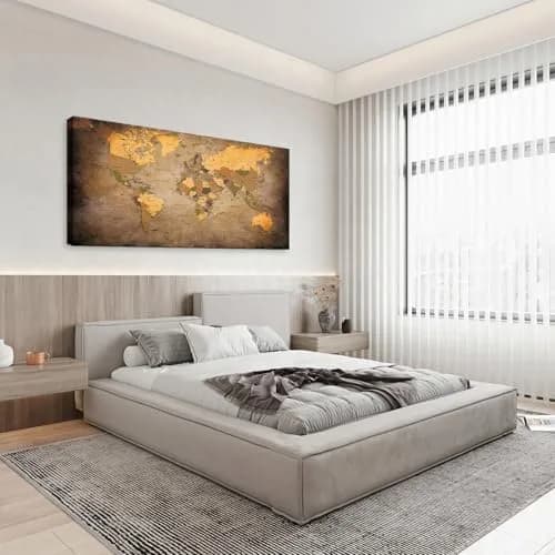 Baisuwallart Vintage World Map Canvas Wall Art 71x36 inches | Authentic USA Import for Indian Homes thumbnail 8