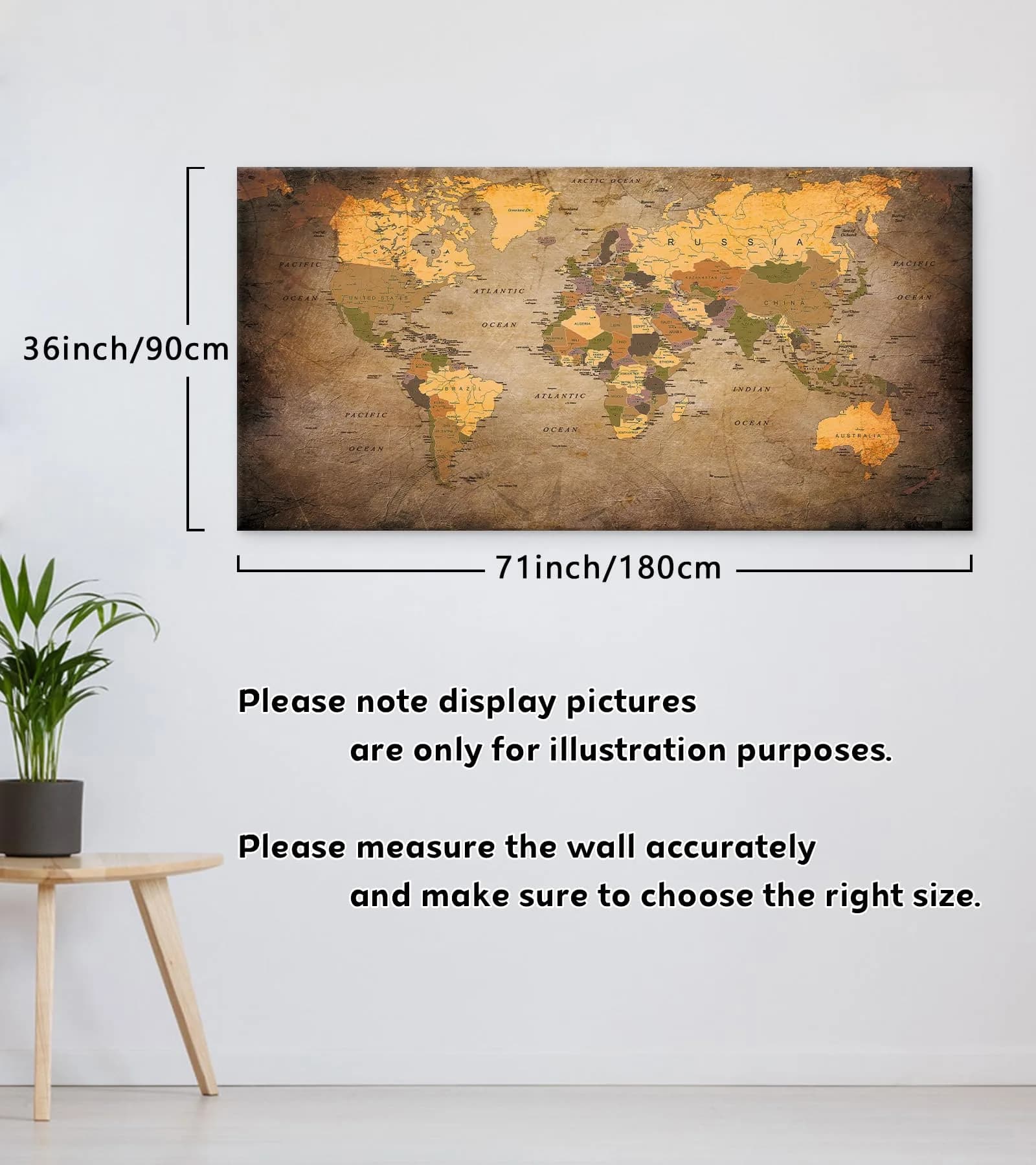 Baisuwallart Vintage World Map Canvas Wall Art 71x36 inches | Authentic USA Import for Indian Homes - view 9