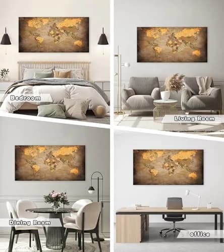 Baisuwallart Vintage World Map Canvas Wall Art 71x36 inches | Authentic USA Import for Indian Homes thumbnail 2