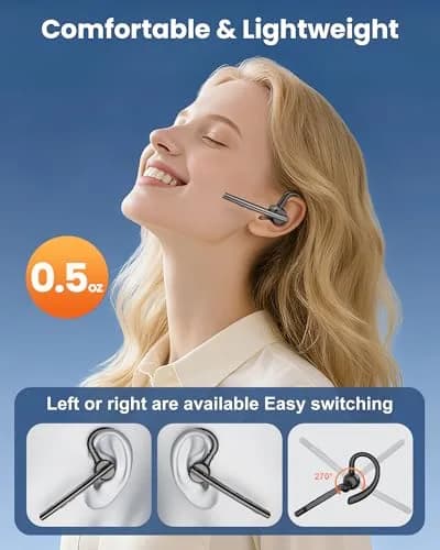 New Bee Bluetooth Headset V5.1 with Dual Mic & 72H Talk Time | 500mAh Charging Case, Qualcomm QCC3020 Chip, 15m Range thumbnail 4