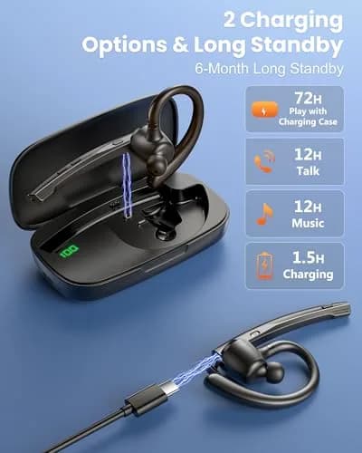 New Bee Bluetooth Headset V5.1 with Dual Mic & 72H Talk Time | 500mAh Charging Case, Qualcomm QCC3020 Chip, 15m Range thumbnail 5