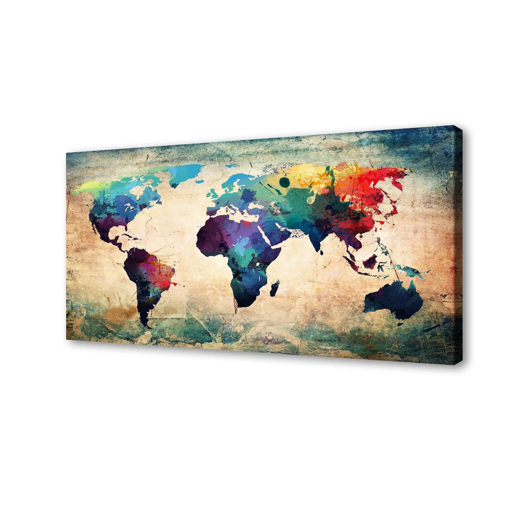 Baisuwallart Vintage World Map Canvas Wall Art 71x36 inches | Authentic USA Import for Indian Homes — Colorful Map