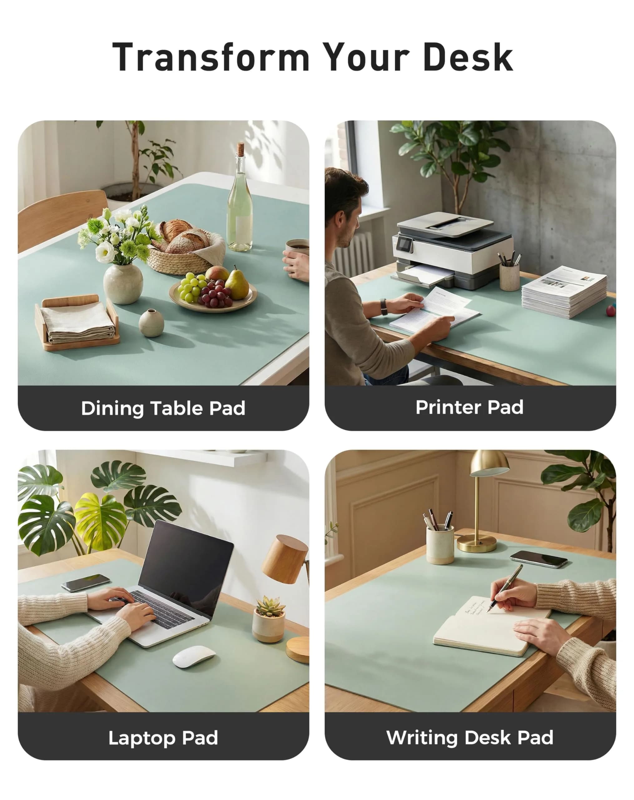 Aothia Faux Leather Desk Mat - Large Mouse Pad, Non-Slip PU Leather Blotter, Waterproof Writing Surface for Office and Home (Light Blue, 40" x 24") thumbnail 6