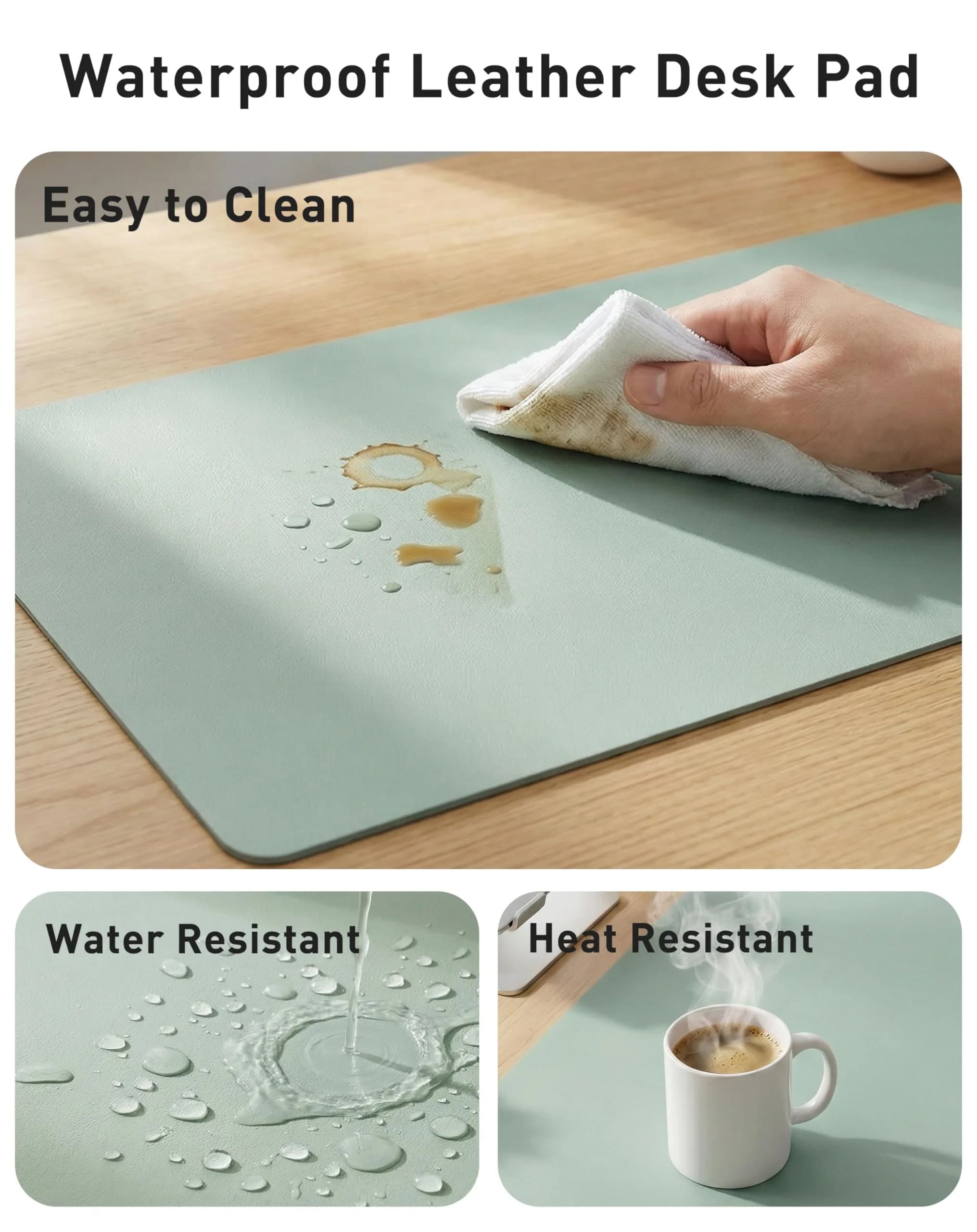 Aothia Faux Leather Desk Mat - Large Mouse Pad, Non-Slip PU Leather Blotter, Waterproof Writing Surface for Office and Home (Light Blue, 40" x 24") thumbnail 7