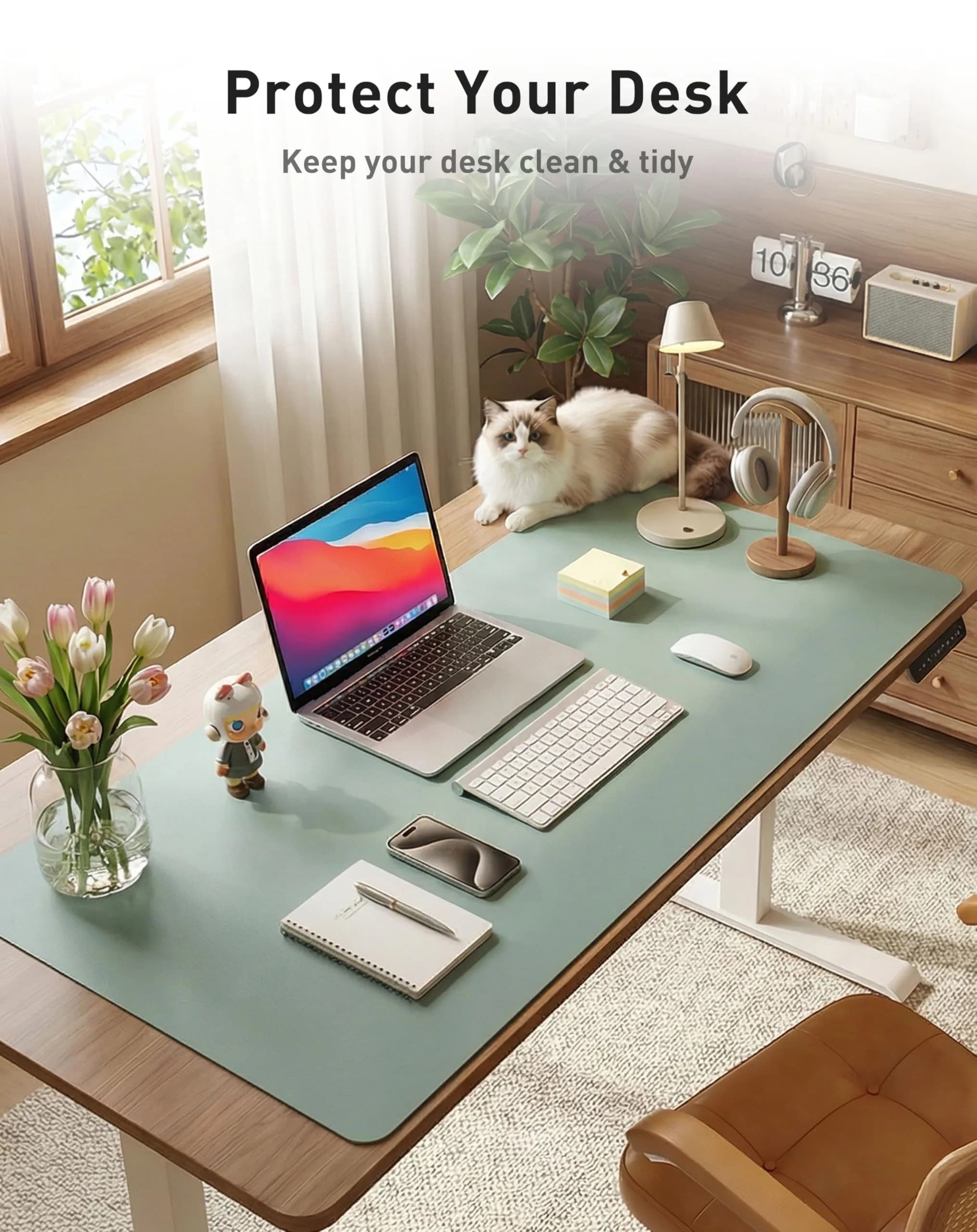 Aothia Faux Leather Desk Mat - Large Mouse Pad, Non-Slip PU Leather Blotter, Waterproof Writing Surface for Office and Home (Light Blue, 40" x 24") thumbnail 8