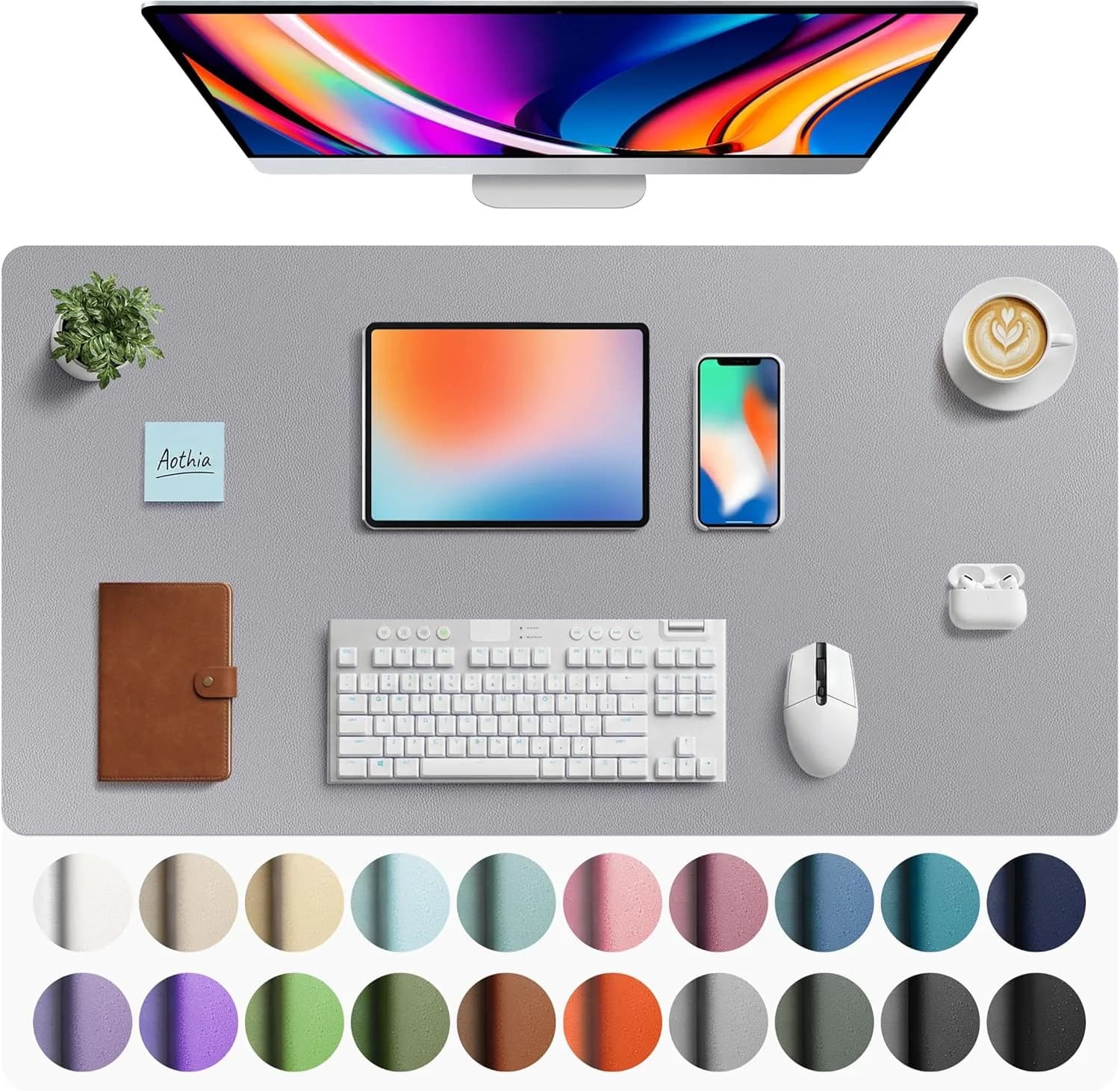 Aothia Large Desk Mat Pad with Mouse Pad, Light Grey (40" x 24") | Protects Your Desk from Scratches and Spills - main product image