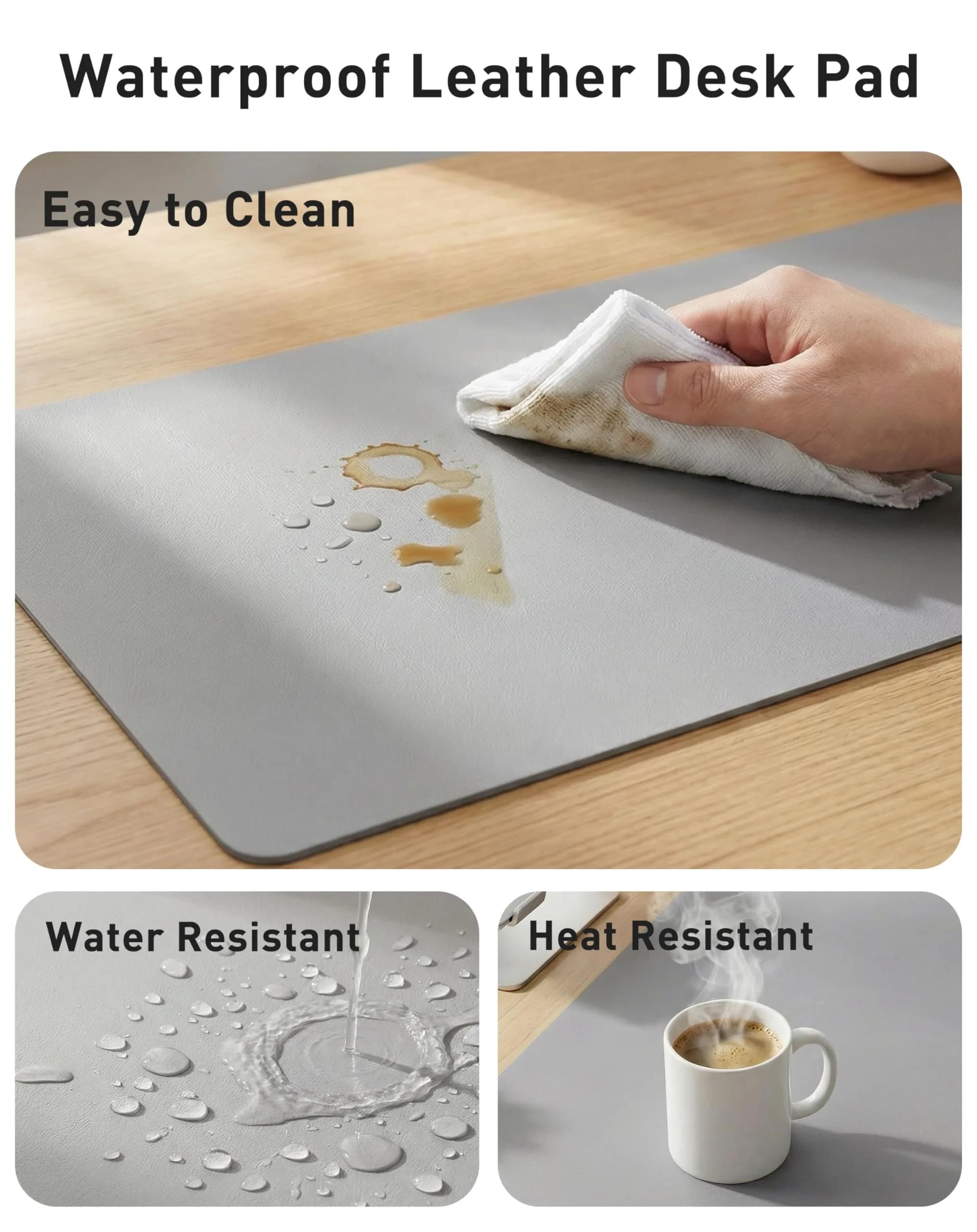 Aothia Faux Leather Desk Mat - Large Mouse Pad, Non-Slip PU Leather Blotter 102cm x 61cm (40" x 24") | Protects Desks from Scratches, Stains, and Spills - view 7