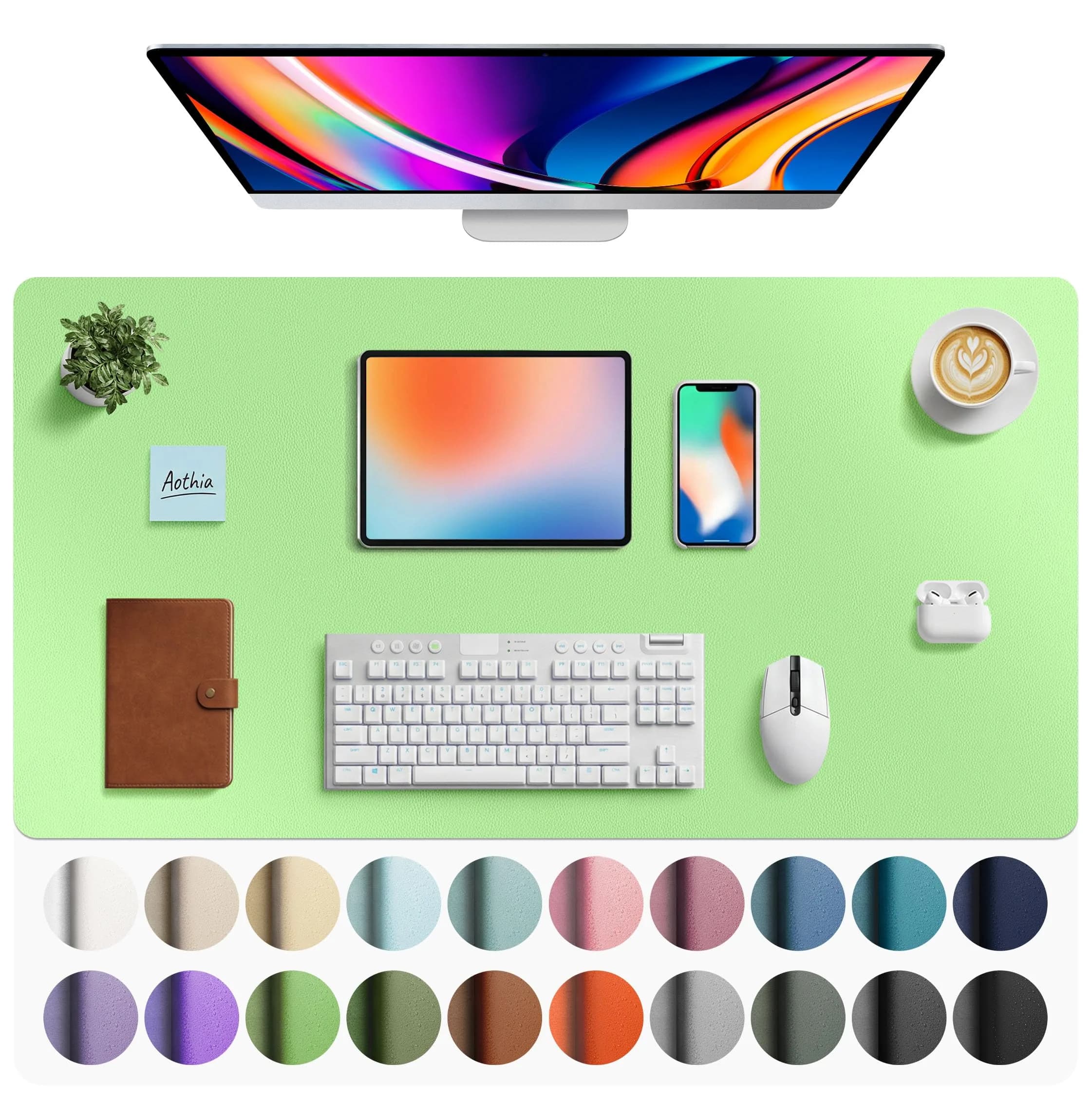 Aothia Faux Leather Desk Mat Large Mouse Pad Blue Topaz 40" x 24" | Protects Desk from Scratches Stains Spills - main product image