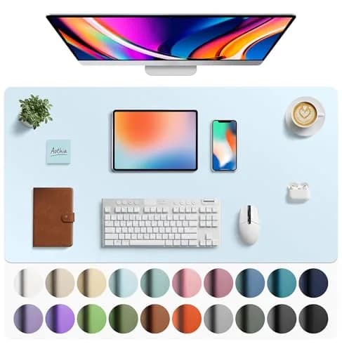 Aothia Faux Leather Desk Mat - Large Mouse Pad, Non-Slip PU Leather Blotter, Waterproof Writing Surface for Office and Home (Baby Blue, 101.6cm x 61cm) thumbnail 1